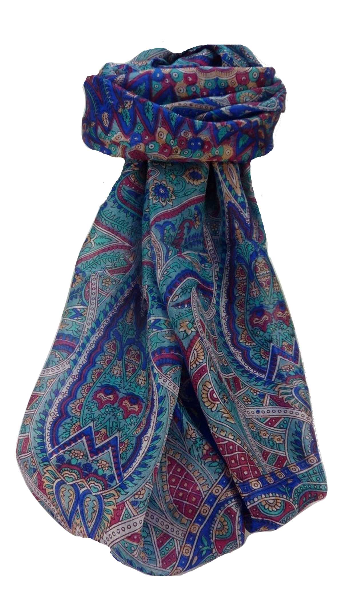 Tradizionale Sciarpa Longa di Seta Prakash Blue di Pashmina & Silk