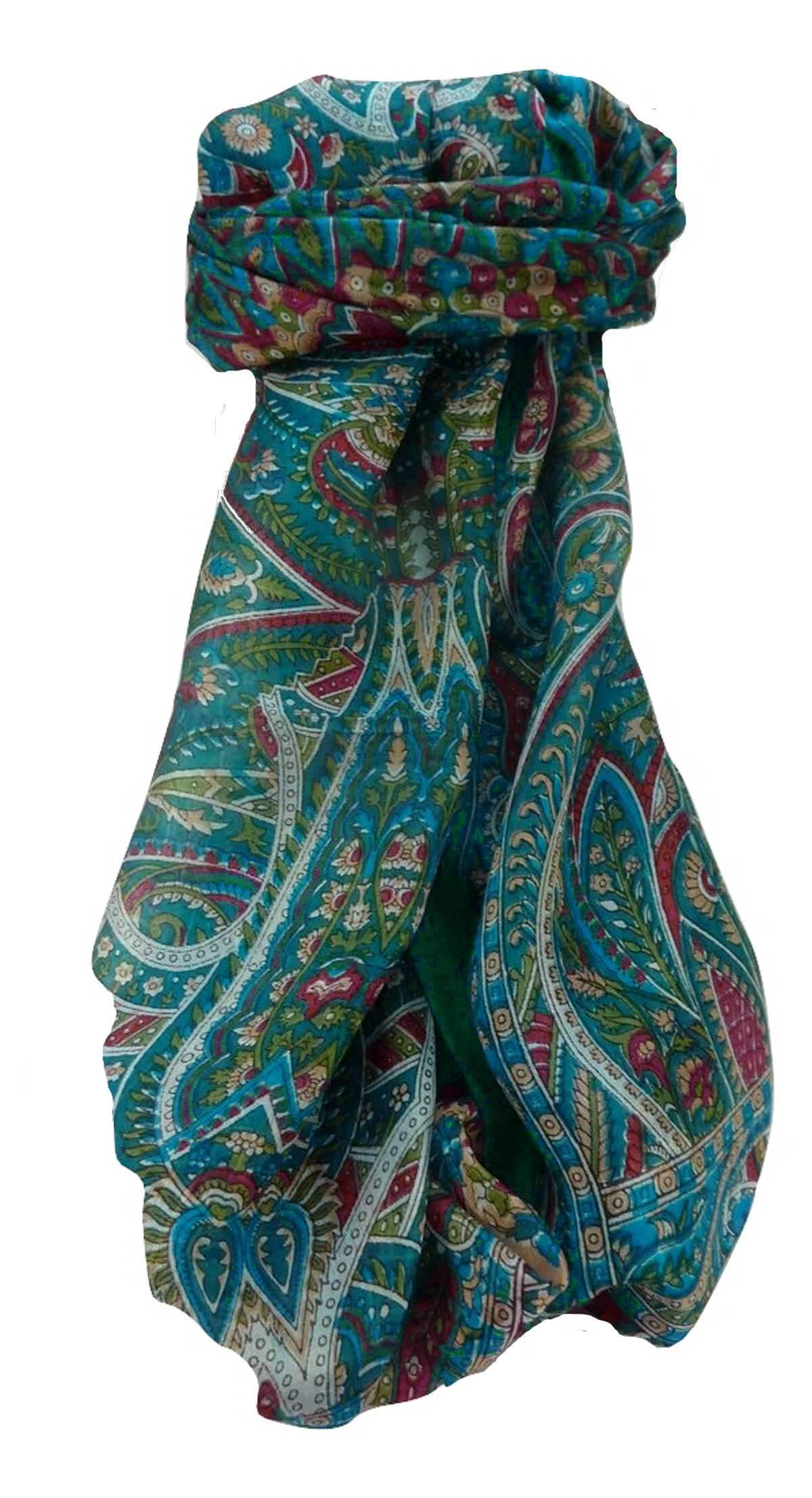 Tradizionale Sciarpa Longa di Seta Prakash Aqua di Pashmina & Silk