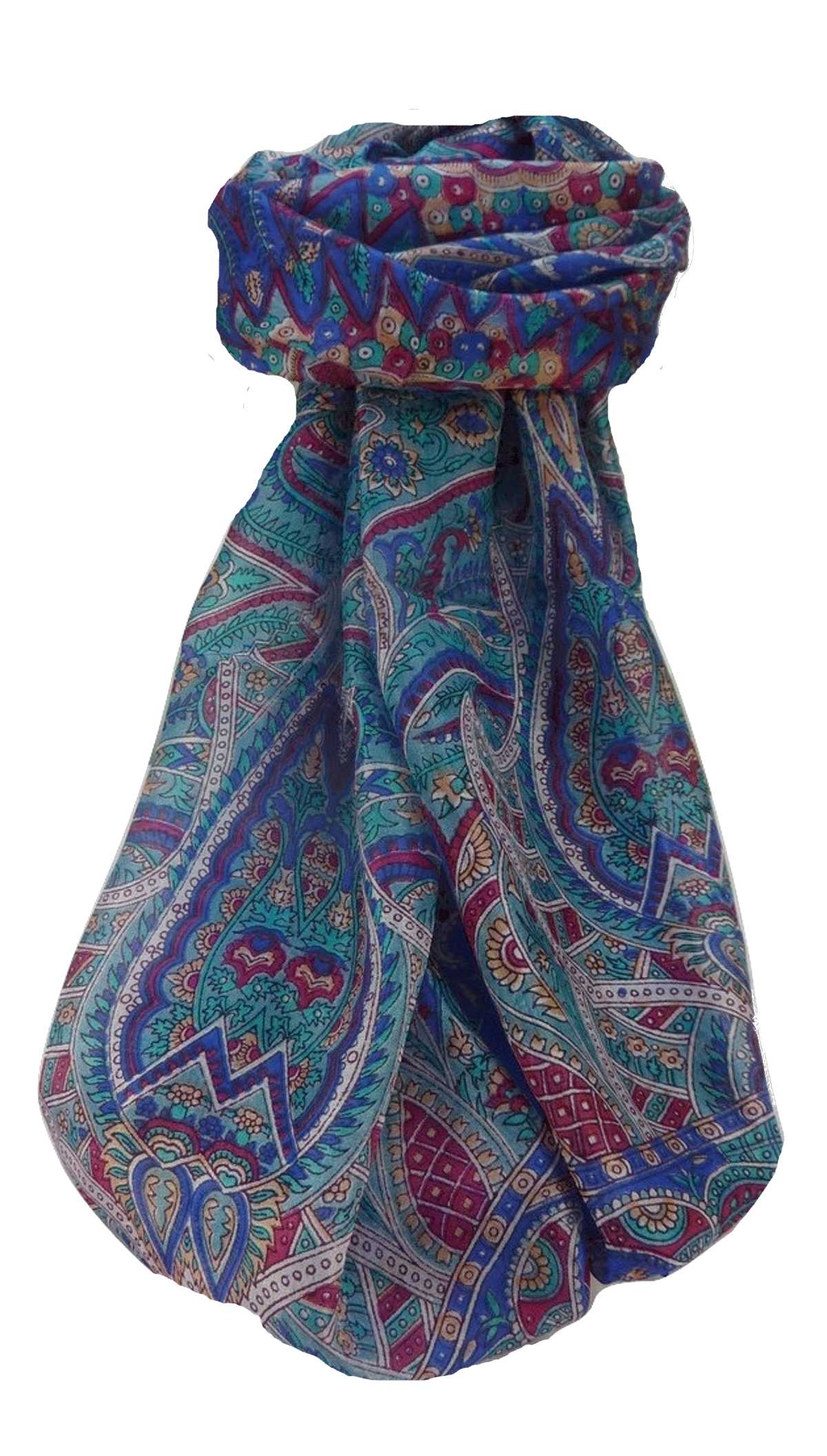 Tradizionale Sciarpa Longa di Seta Ramash Blue di Pashmina & Silk