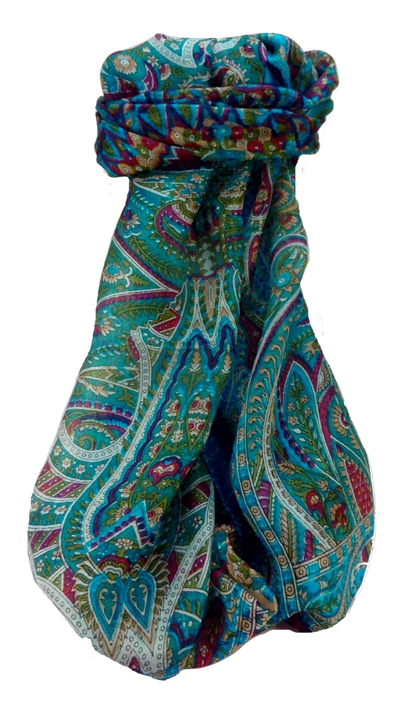 Tradizionale Sciarpa Longa di Seta Ramash Aqua di Pashmina & Silk