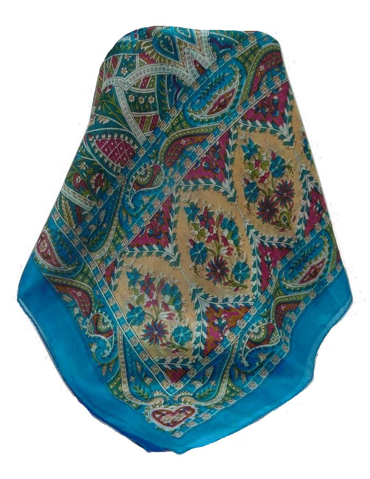 Tradizionale Sciarpa Longa di Seta Ramash Aqua di Pashmina & Silk
