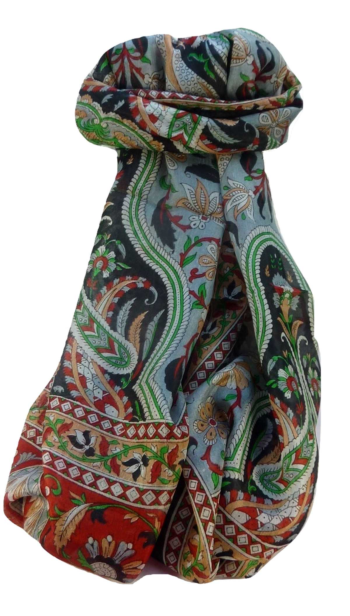 Tradizionale Sciarpa Longa di Seta Sakhar Black di Pashmina & Silk