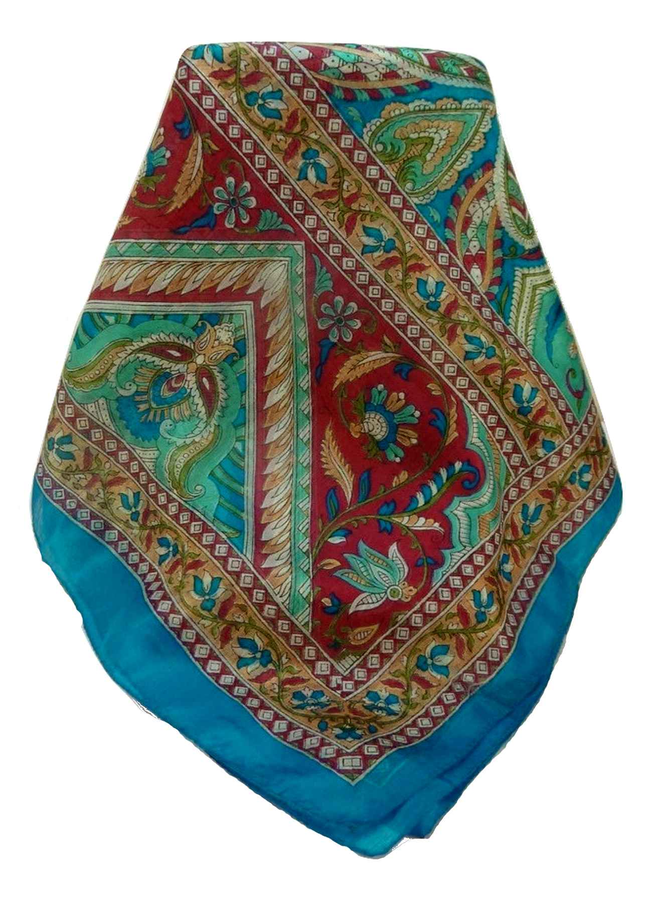 Tradizionale Sciarpa Longa di Seta Sakhar Aqua di Pashmina & Silk