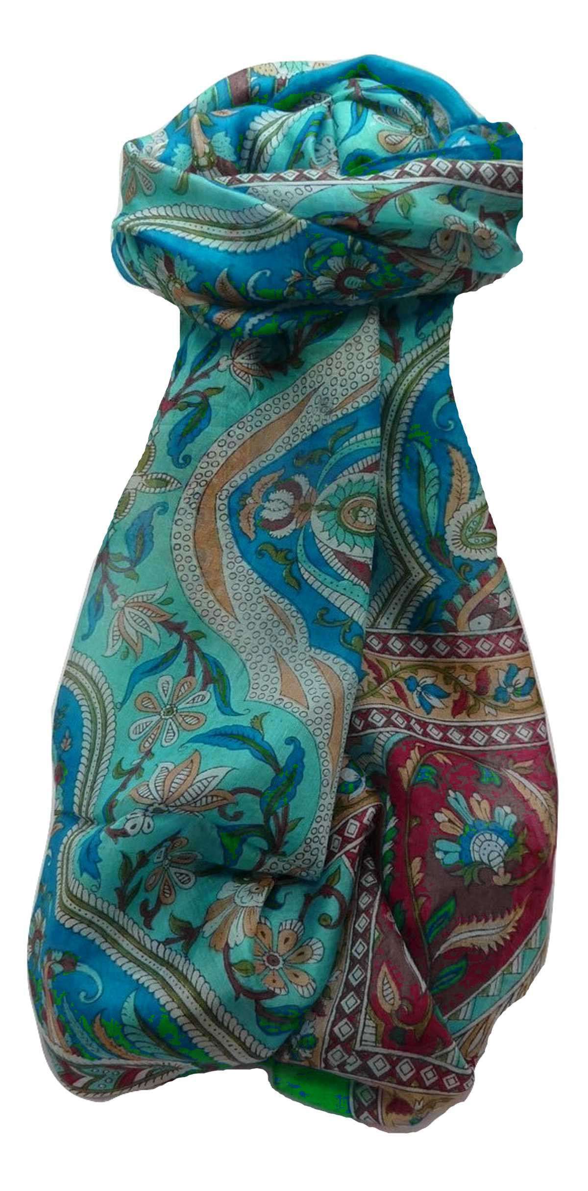 Tradizionale Sciarpa Longa di Seta Sakhar Aqua di Pashmina & Silk