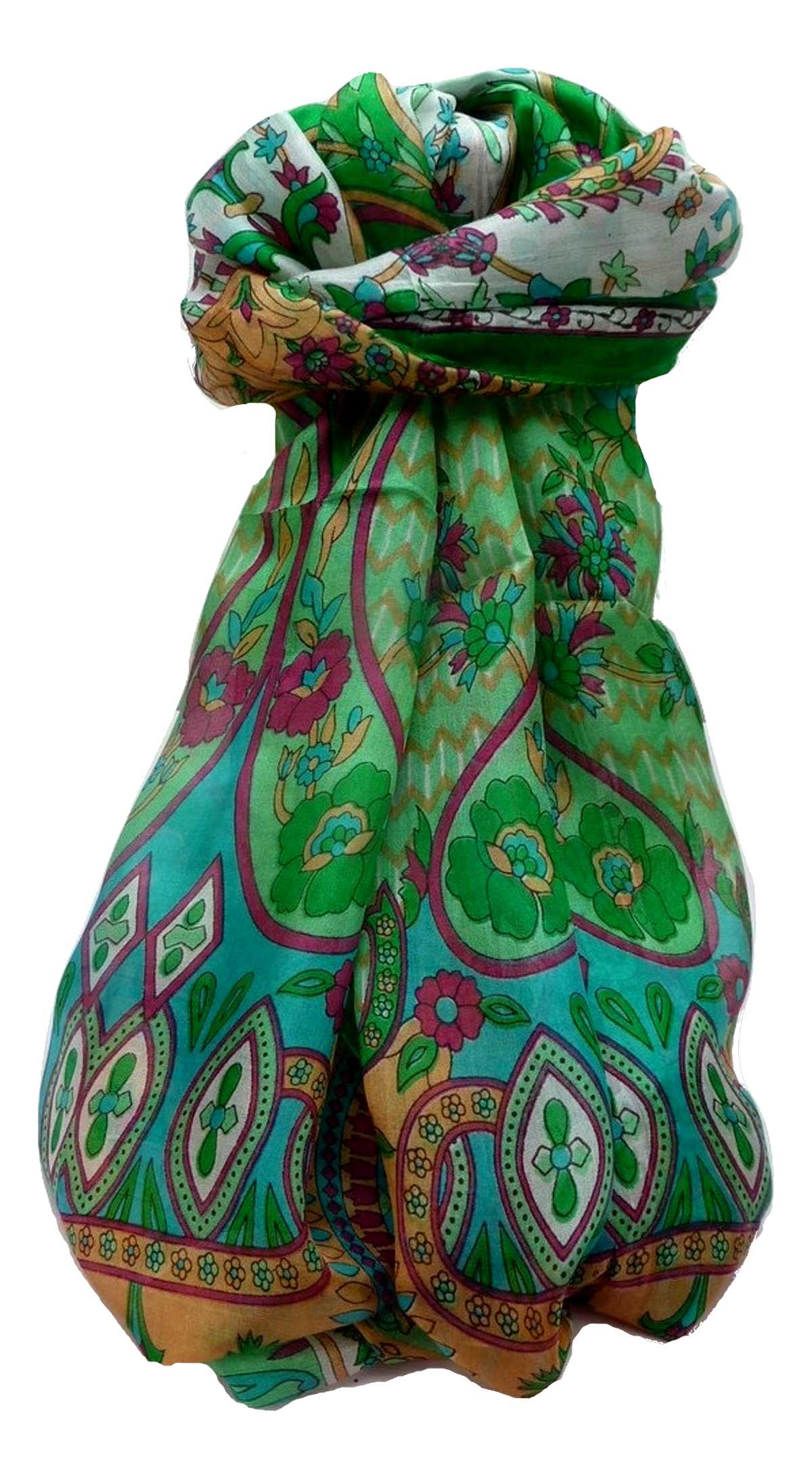 Mulberry Silk Traditional Long Scarf Shalmali Emerald by Pashmina & Silk