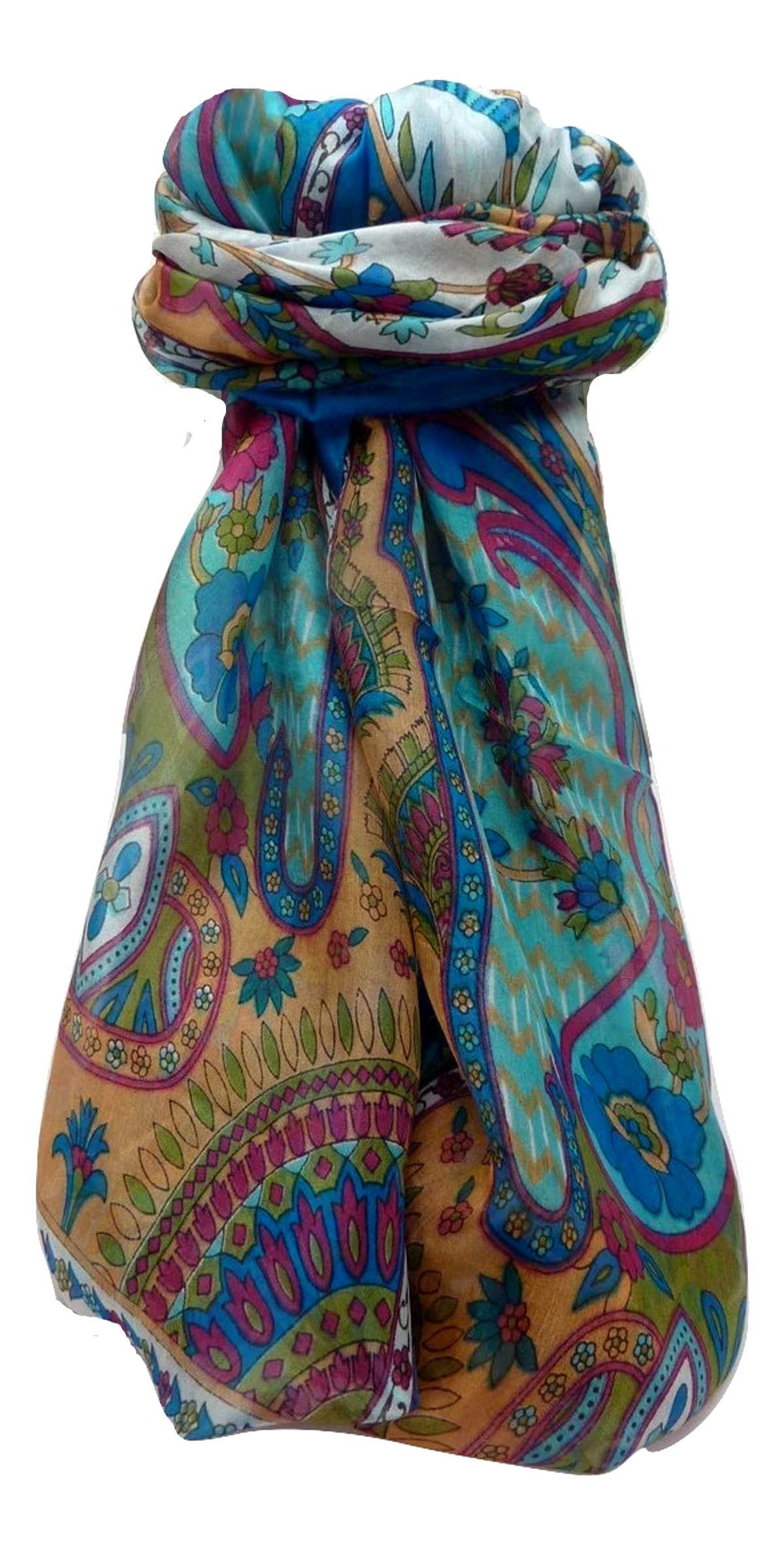 Mulberry Silk Traditional Long Scarf Shalmali Aqua by Pashmina & Silk