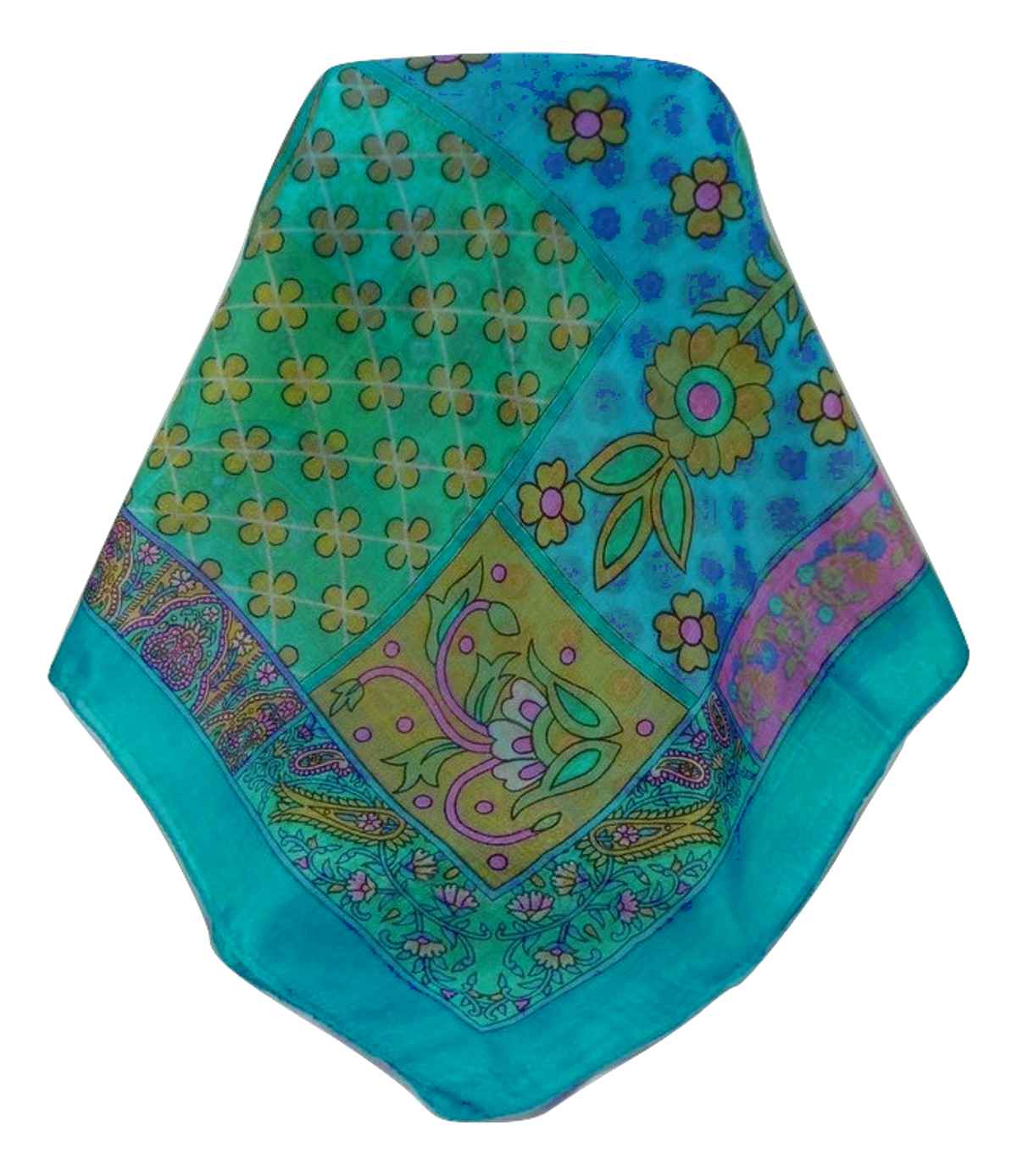 Tradizionale Sciarpa Quadrata di Seta Qia Aqua di Pashmina & Silk