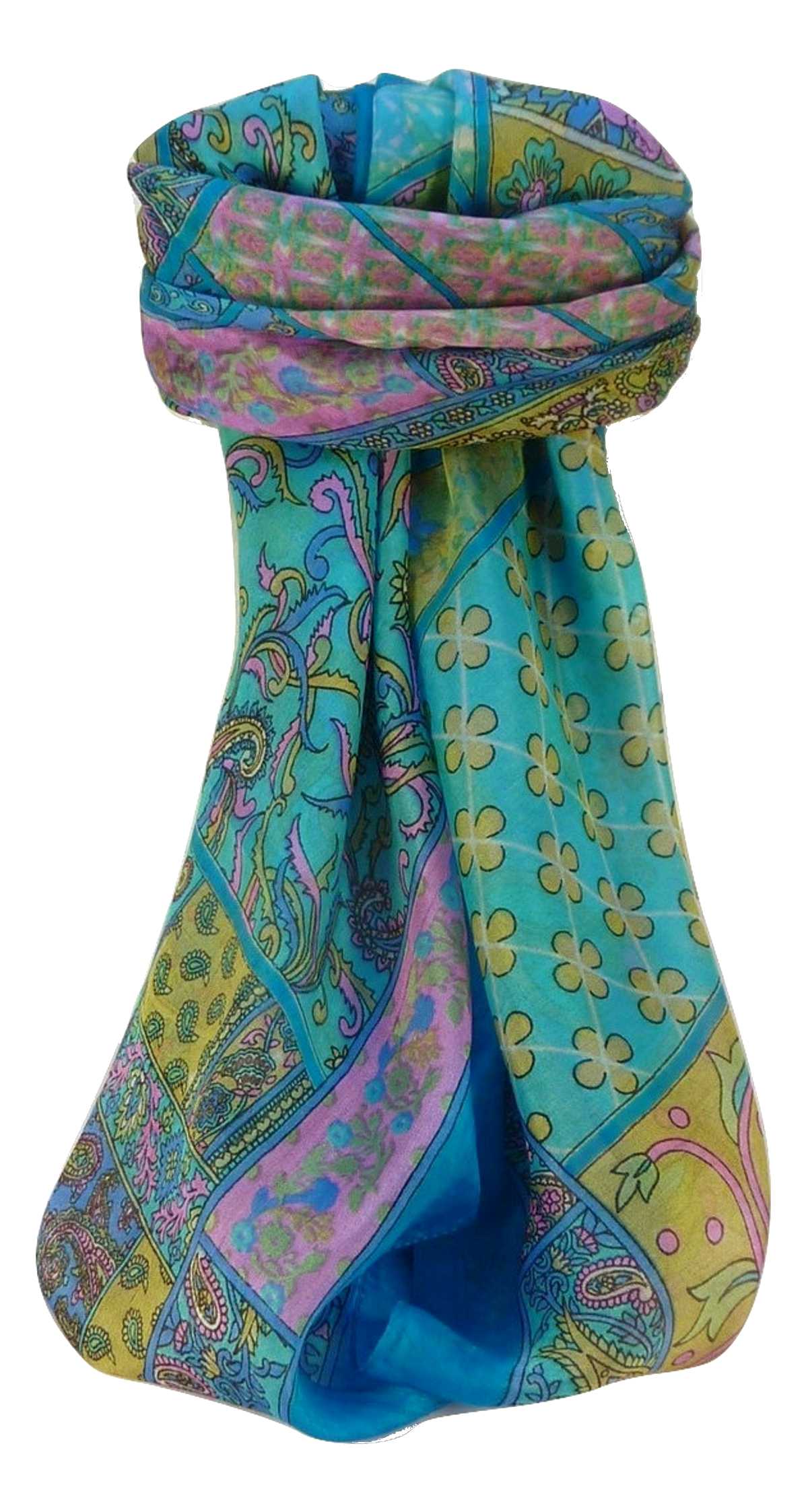 Tradizionale Sciarpa Quadrata di Seta Qia Aqua di Pashmina & Silk
