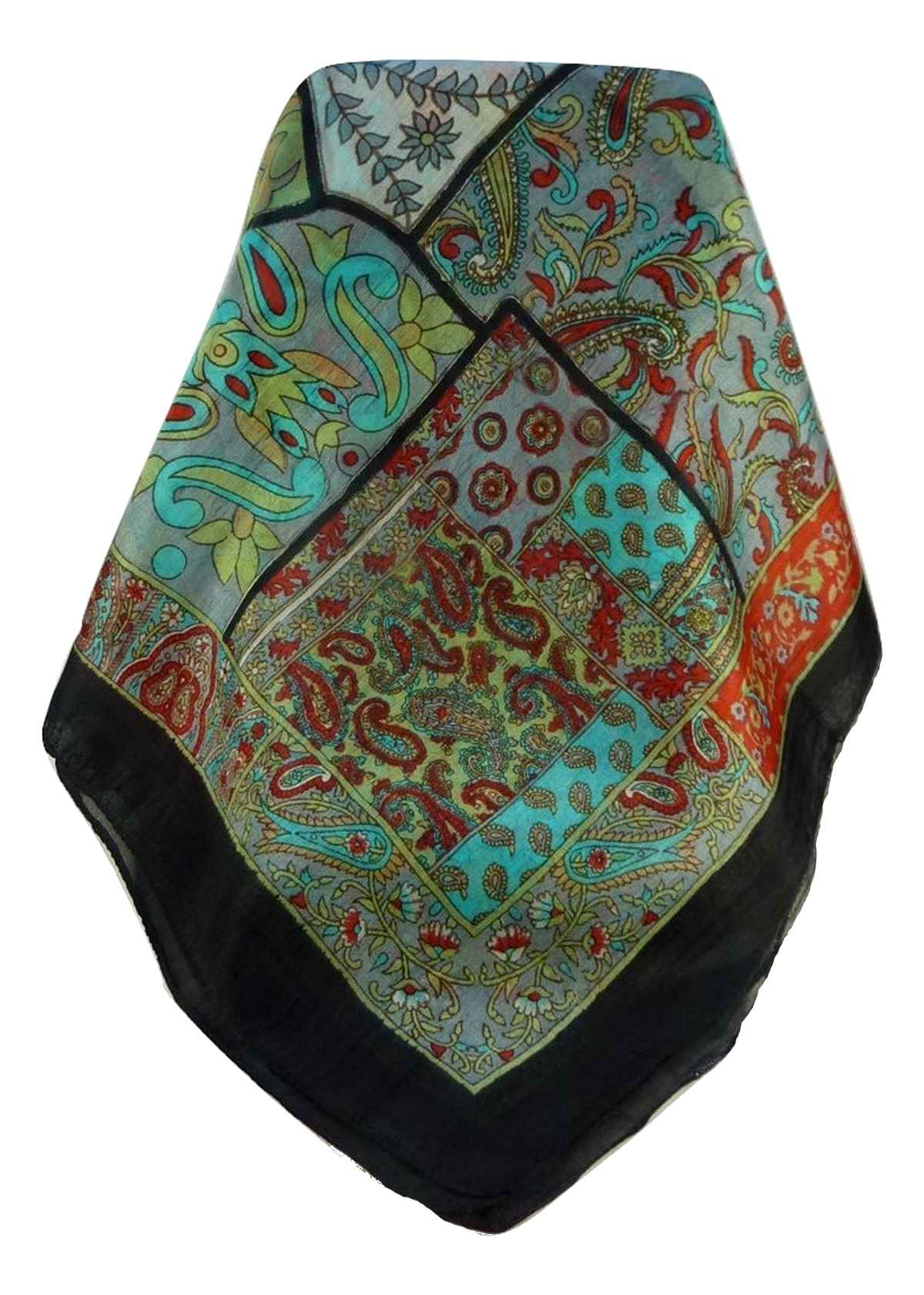 Tradizionale Sciarpa Quadrata di Seta Qia Black di Pashmina & Silk