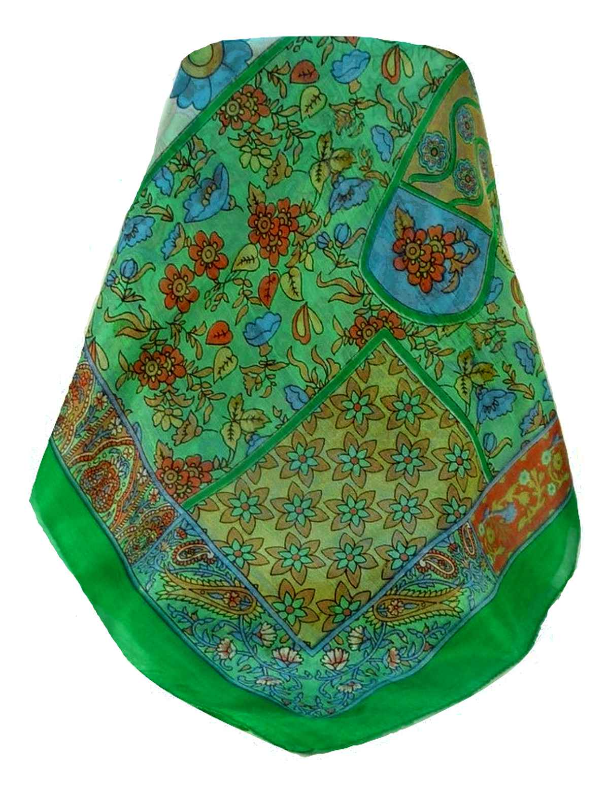 Tradizionale Sciarpa Quadrata di Seta Qia Emerald di Pashmina & Silk