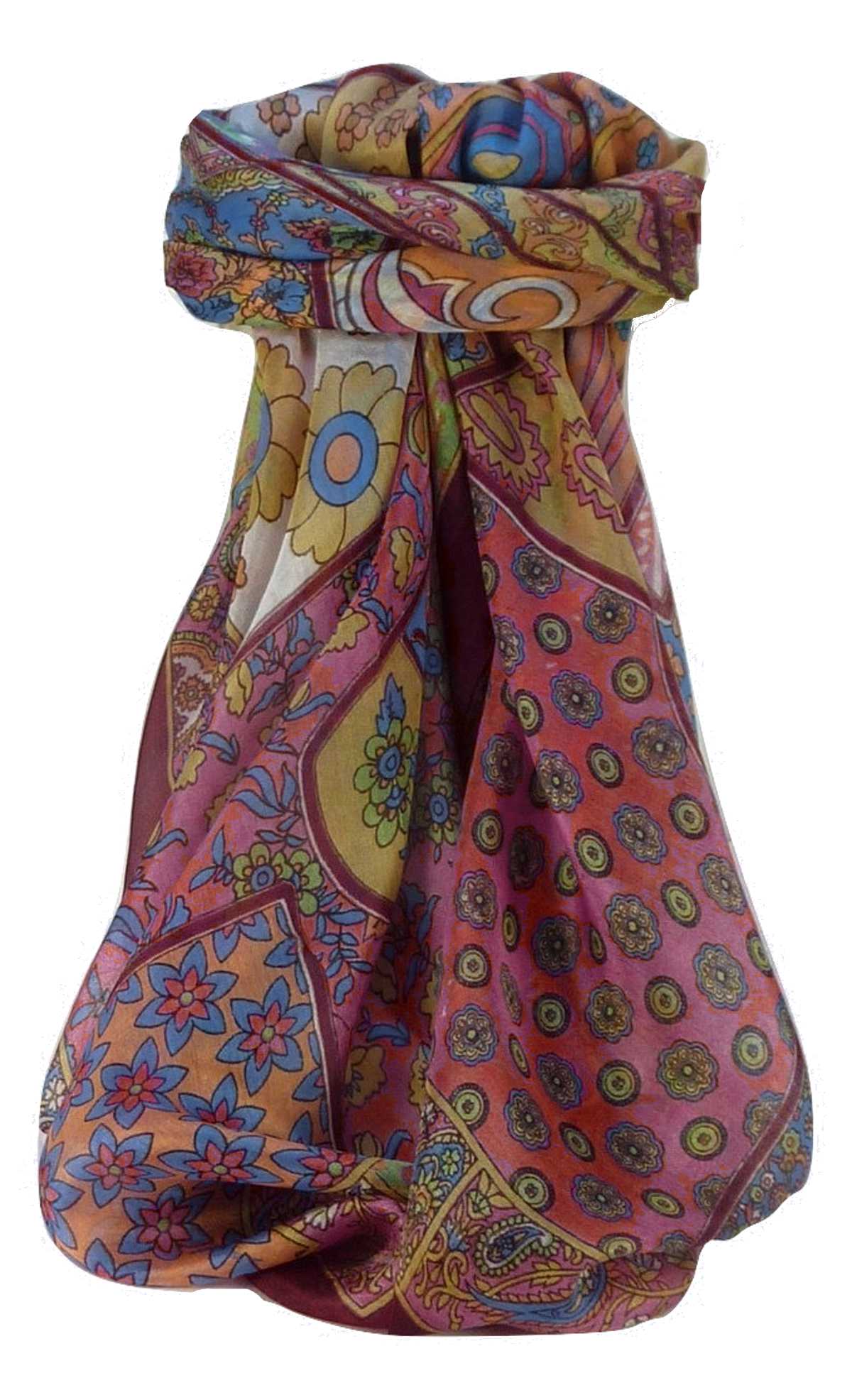 Tradizionale Sciarpa Quadrata di Seta Qia Wine di Pashmina & Silk