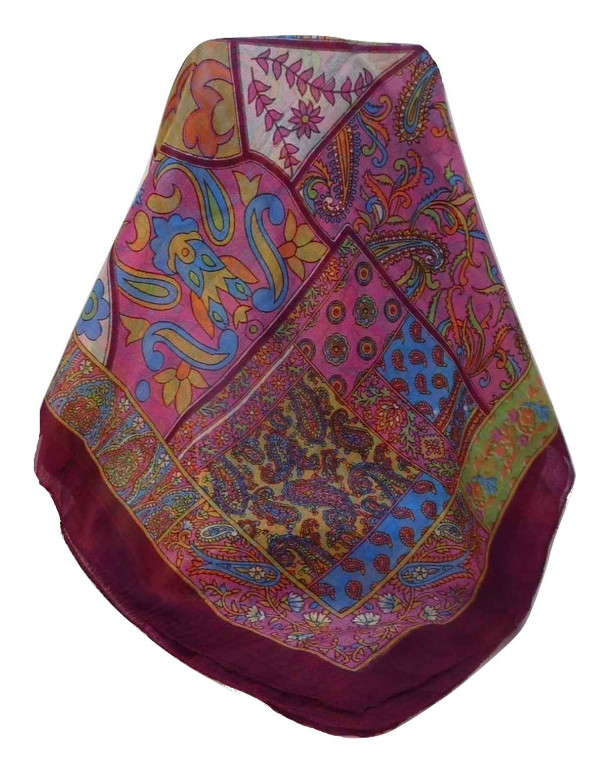 Tradizionale Sciarpa Quadrata di Seta Qia Wine di Pashmina & Silk