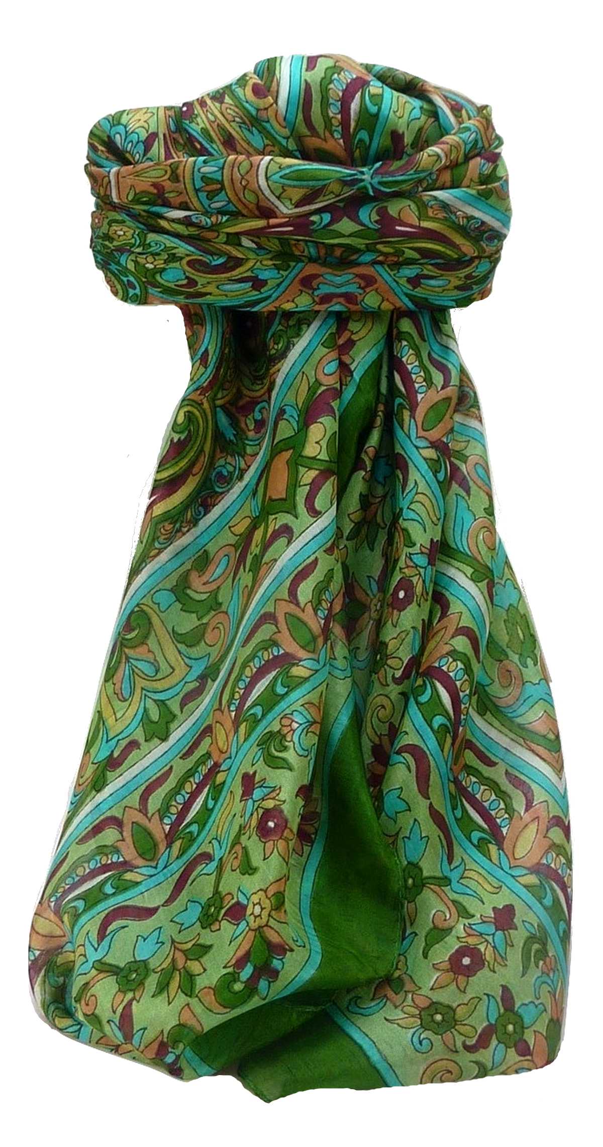 Mulberry Silk Traditional Square Scarf Quira Sage by Pashmina & Silk