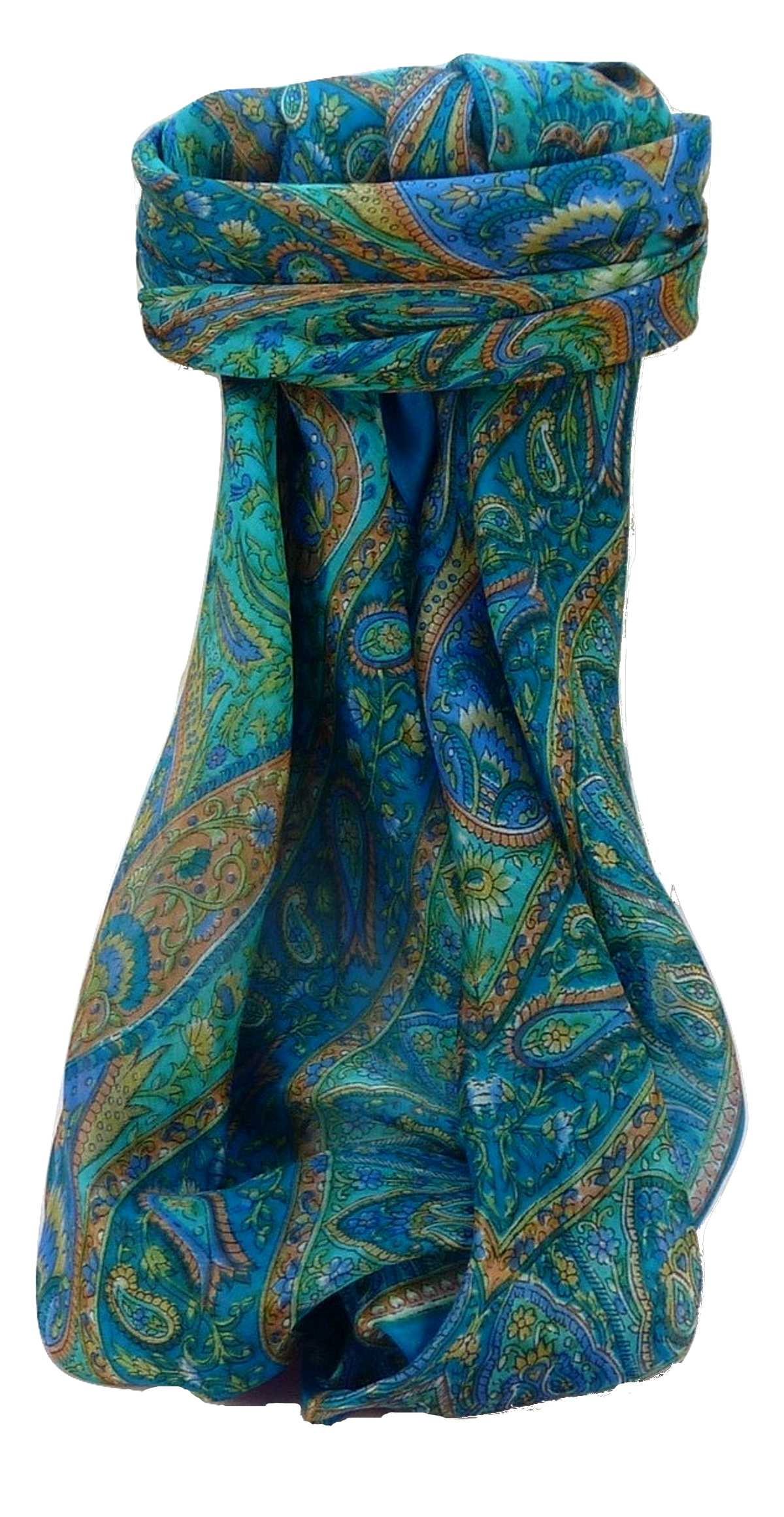 Tradizionale Sciarpa Quadrata di Seta Zoi Aqua di Pashmina & Silk