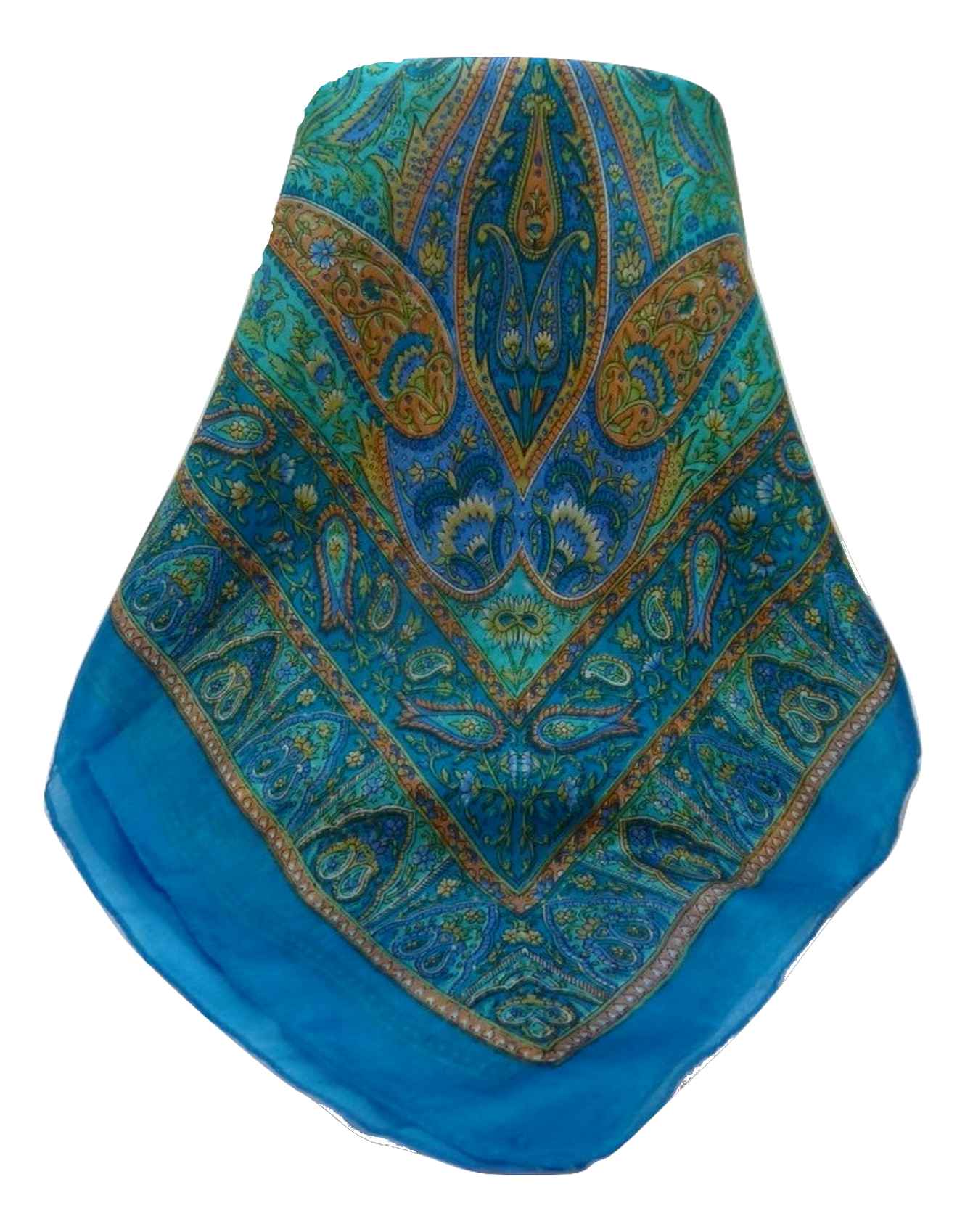 Tradizionale Sciarpa Quadrata di Seta Zoi Aqua di Pashmina & Silk