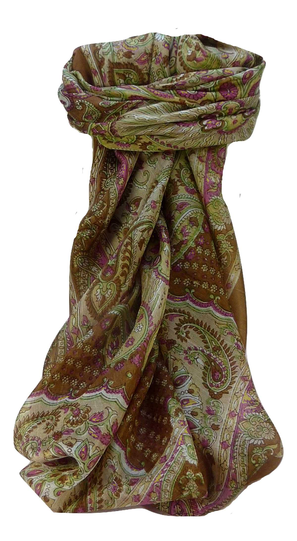Mulberry Silk Traditional Square Scarf Omana Cestnut by Pashmina & Silk