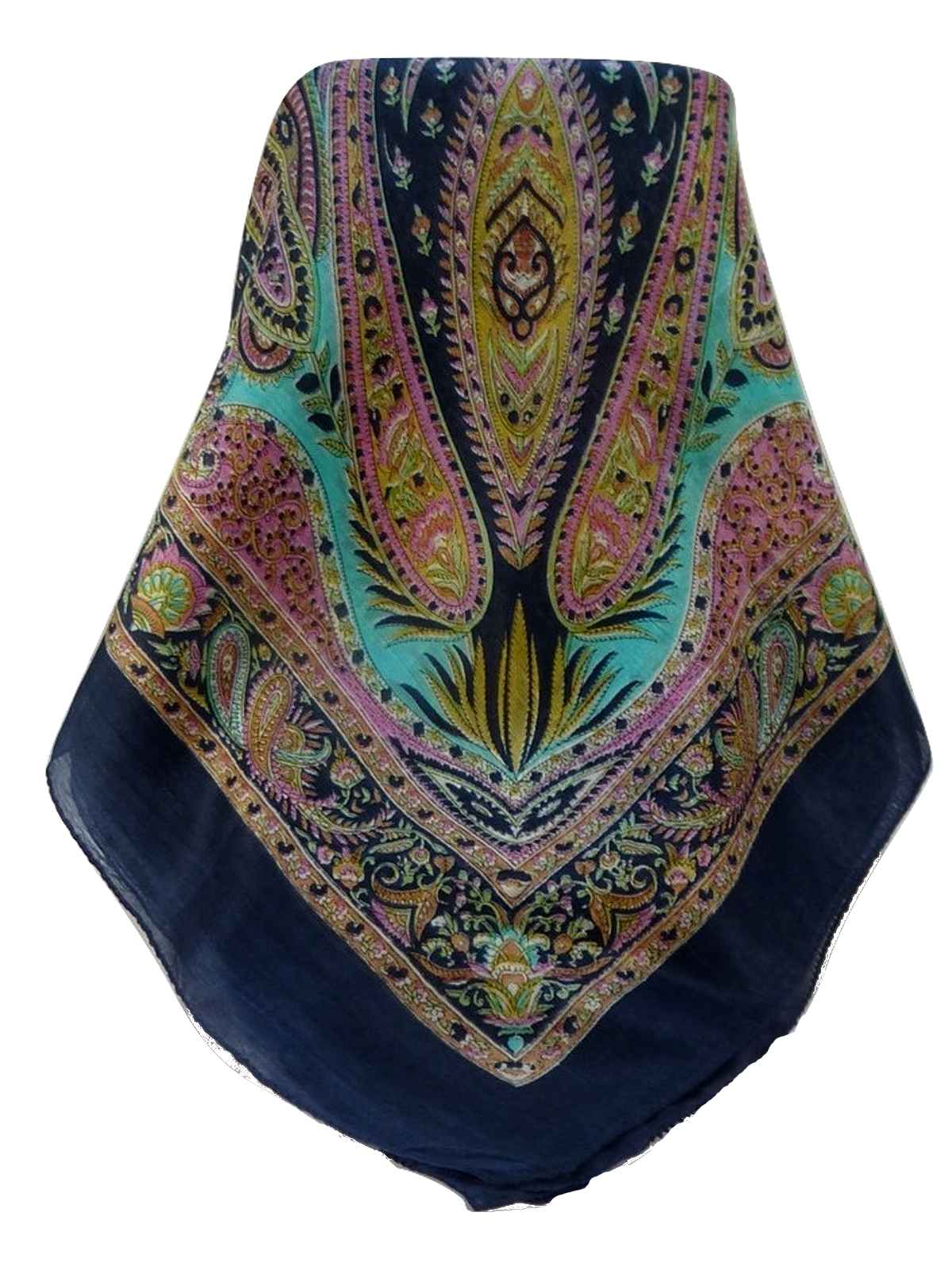 Tradizionale Sciarpa Quadrata di Seta Zayd Navy di Pashmina & Silk