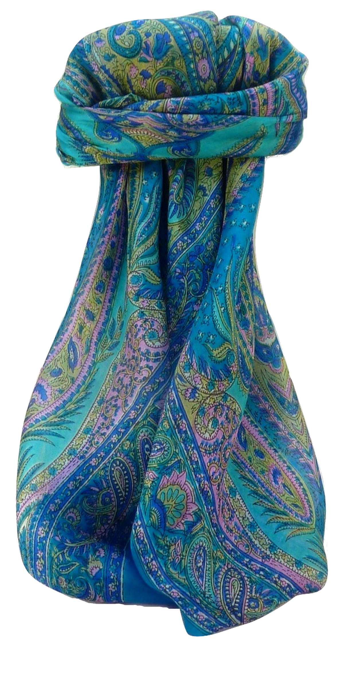 Tradizionale Sciarpa Quadrata di Seta Zayd Aqua di Pashmina & Silk