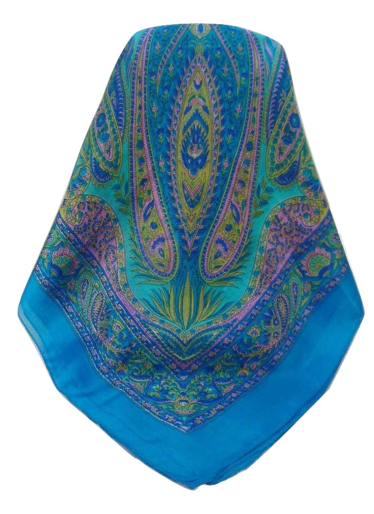 Tradizionale Sciarpa Quadrata di Seta Zayd Aqua di Pashmina & Silk