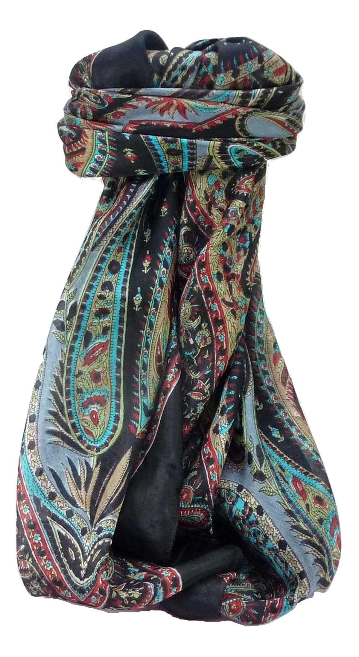 Tradizionale Sciarpa Quadrata di Seta Zayd Black di Pashmina & Silk