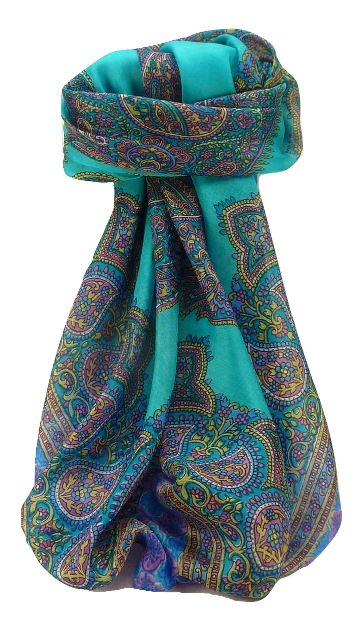 Mulberry Silk Traditional Square Scarf Obi Aqua by Pashmina & Silk
