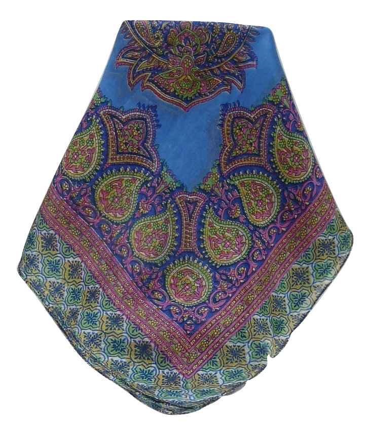 Mulberry Silk Traditional Square Scarf Obi Blue by Pashmina & Silk