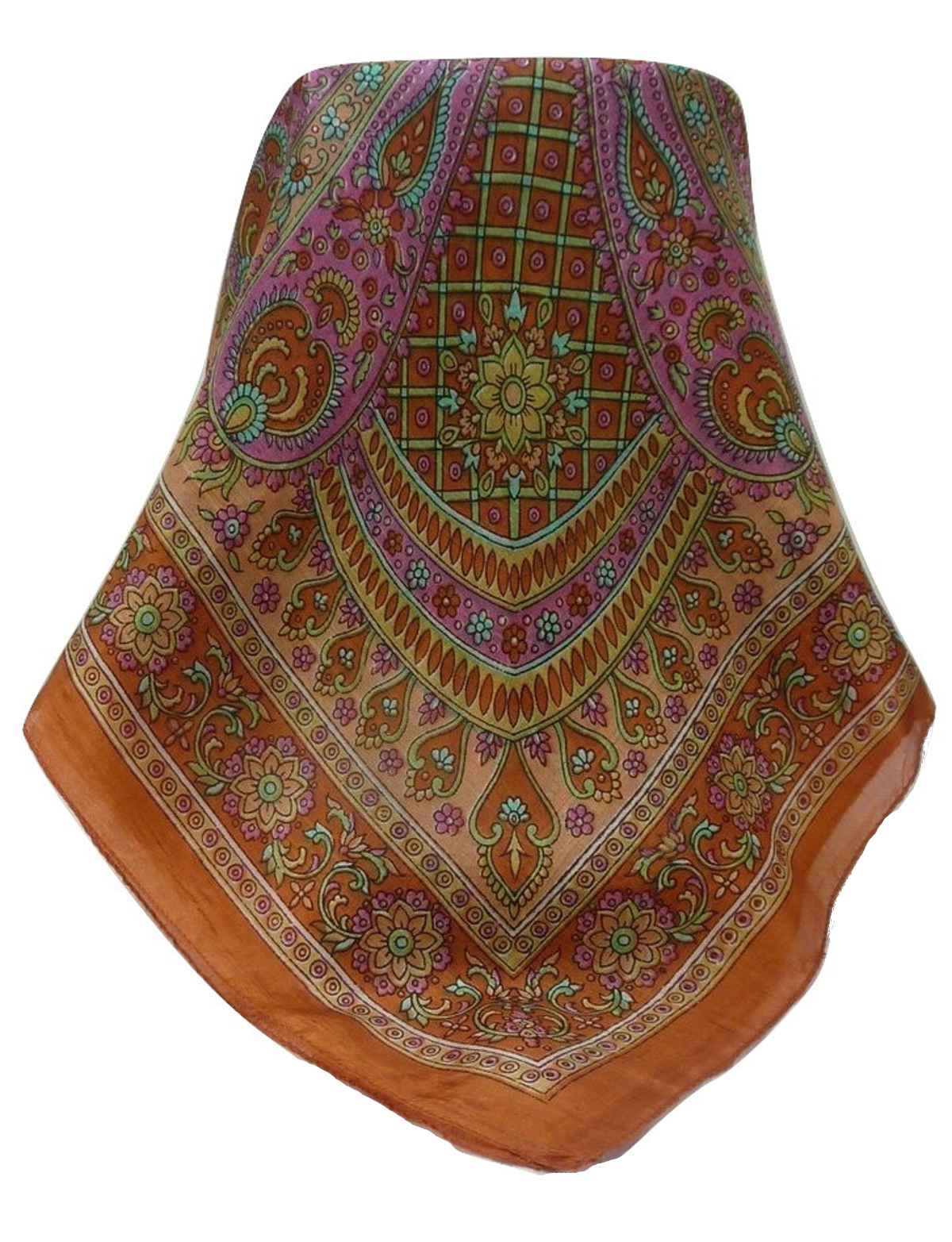 Tradizionale Sciarpa Quadrata di Seta Zamjeet Terracotta di Pashmina & Silk