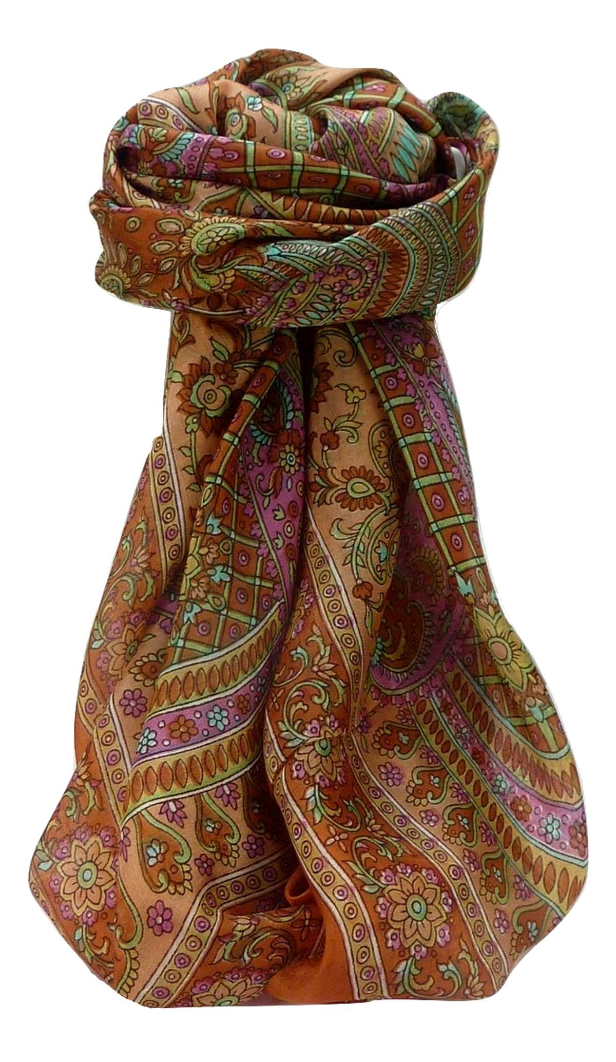 Tradizionale Sciarpa Quadrata di Seta Zamjeet Terracotta di Pashmina & Silk