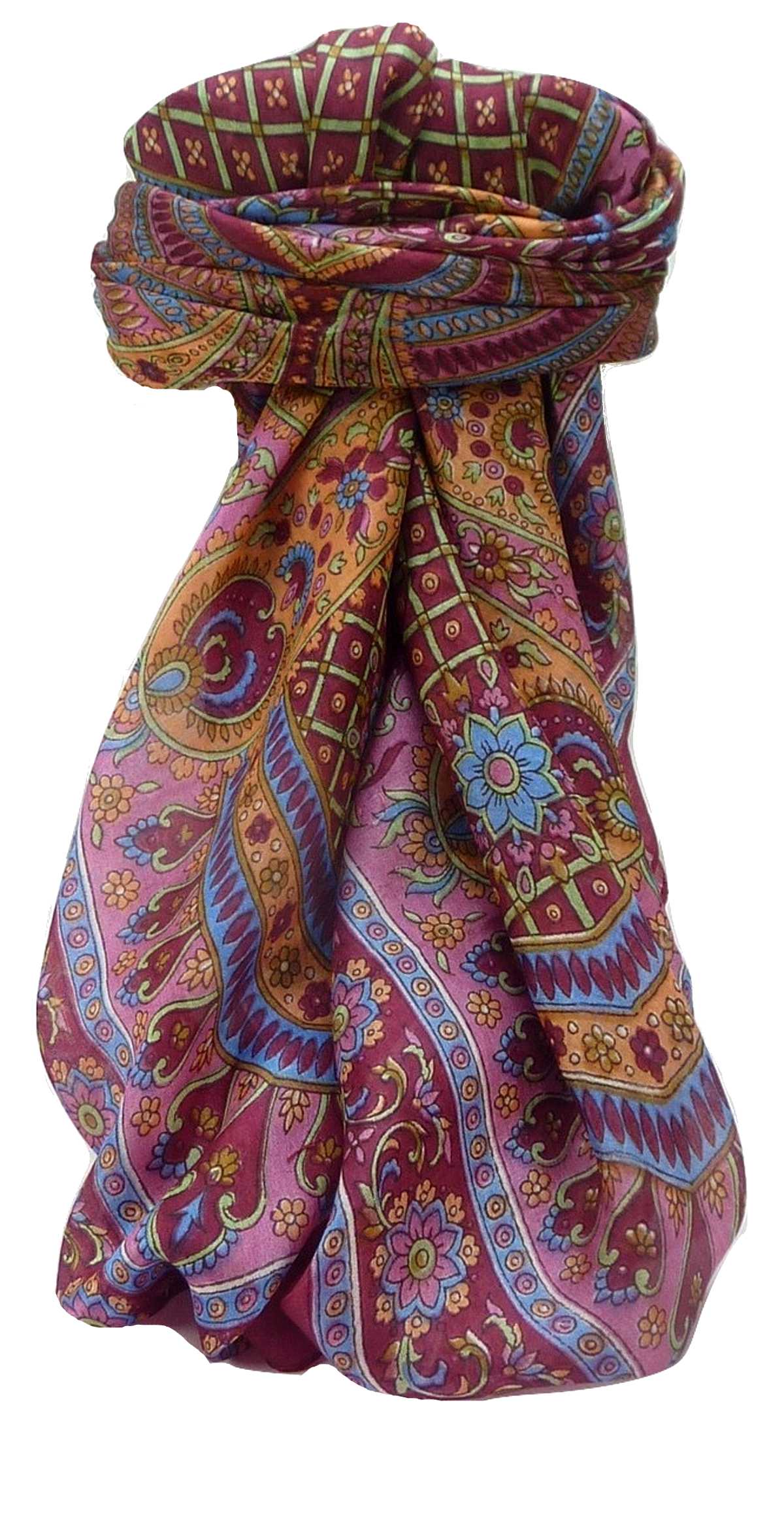 Tradizionale Sciarpa Quadrata di Seta Zamjeet Wine di Pashmina & Silk