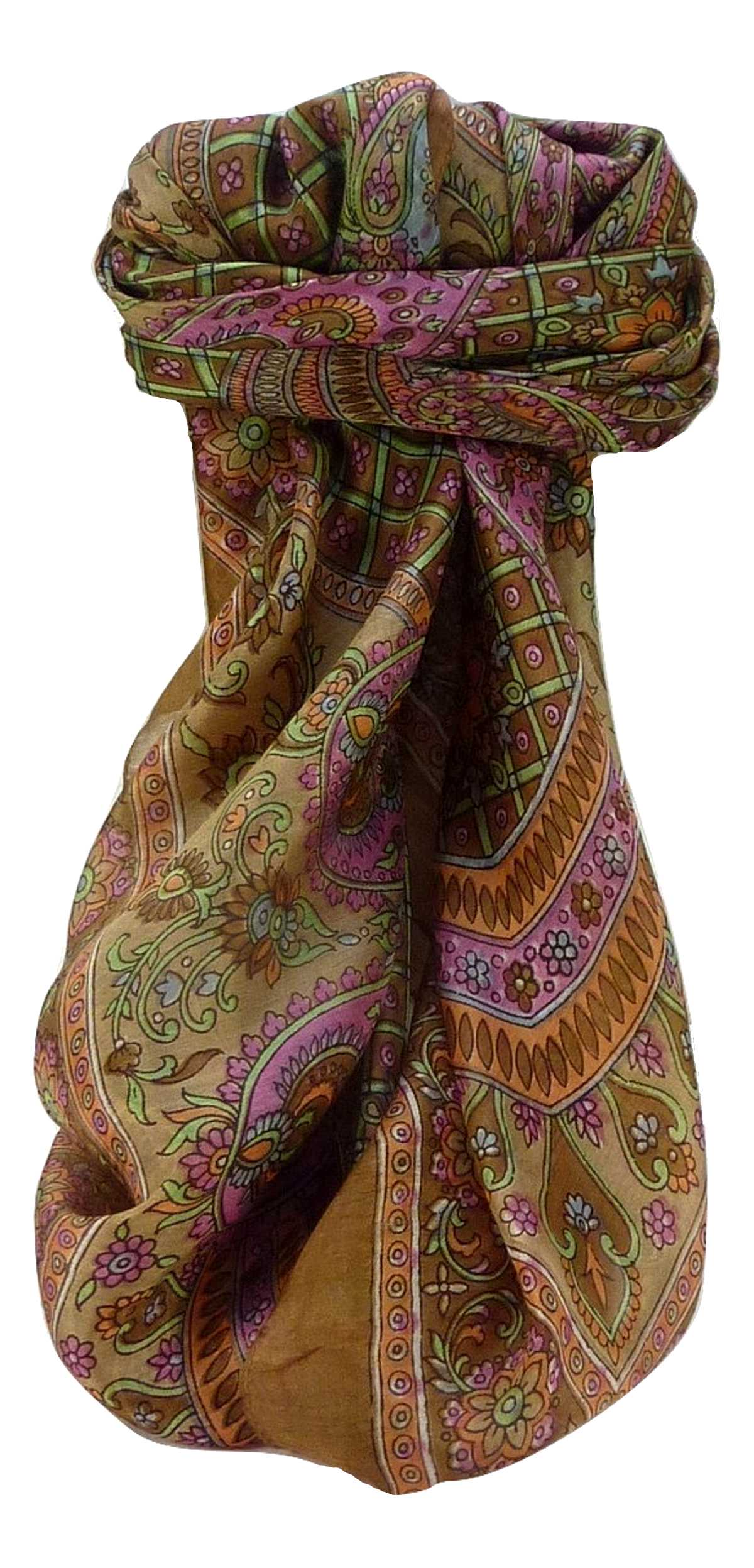 Tradizionale Sciarpa Quadrata di Seta Zamjeet Cestnut di Pashmina & Silk