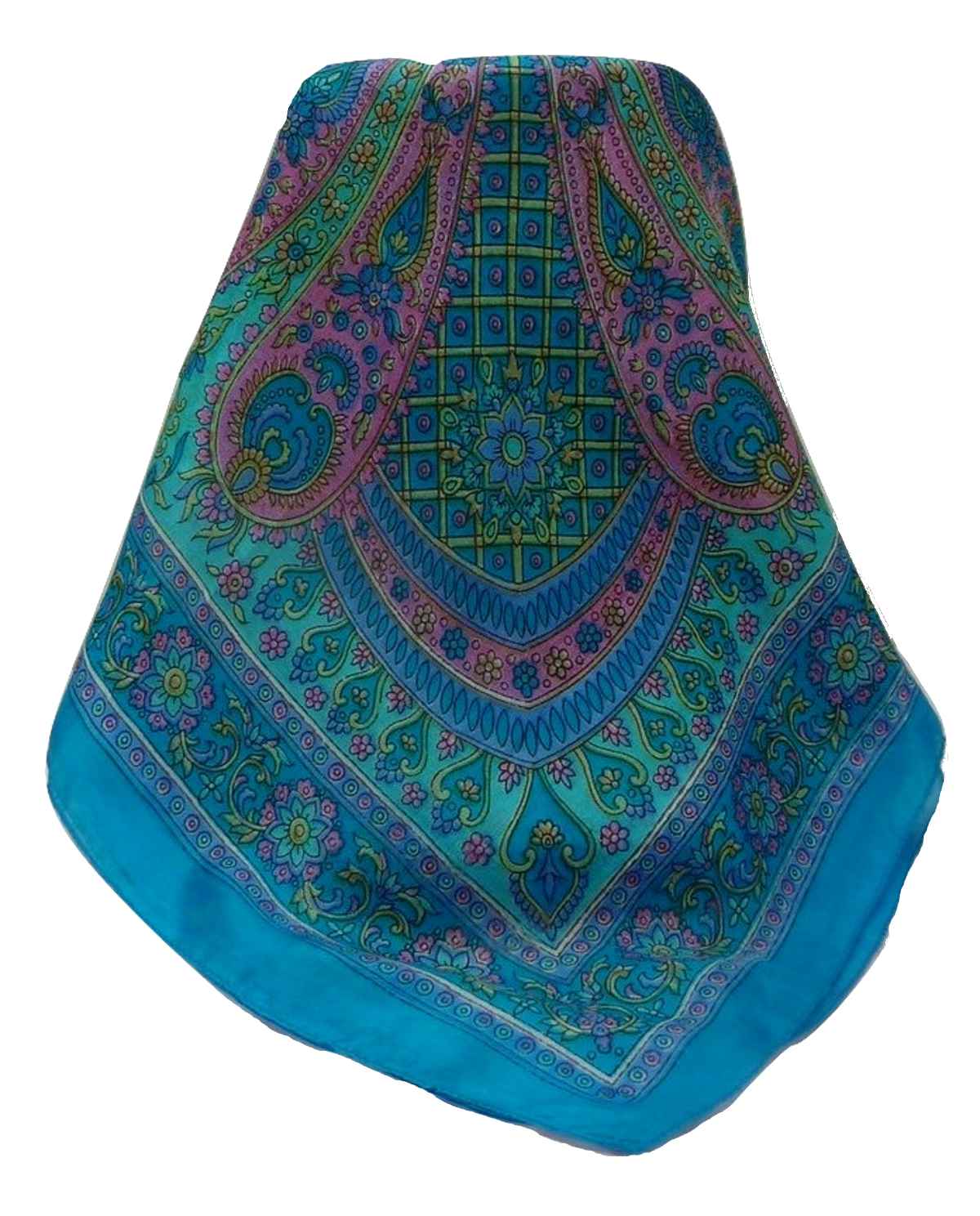 Tradizionale Sciarpa Quadrata di Seta Zamjeet Aqua di Pashmina & Silk