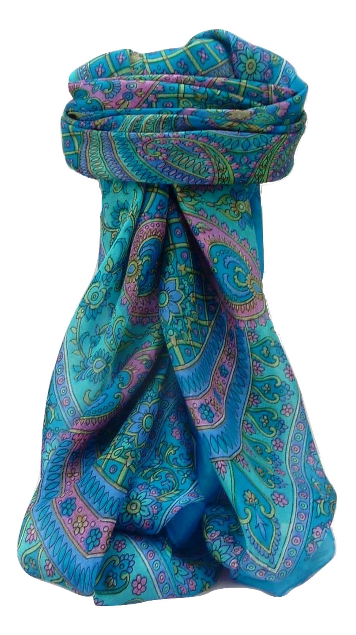 Tradizionale Sciarpa Quadrata di Seta Zamjeet Aqua di Pashmina & Silk