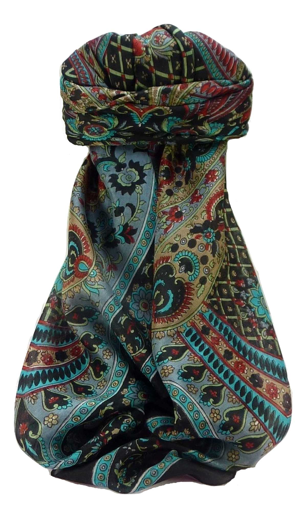 Tradizionale Sciarpa Quadrata di Seta Zamjeet Black di Pashmina & Silk