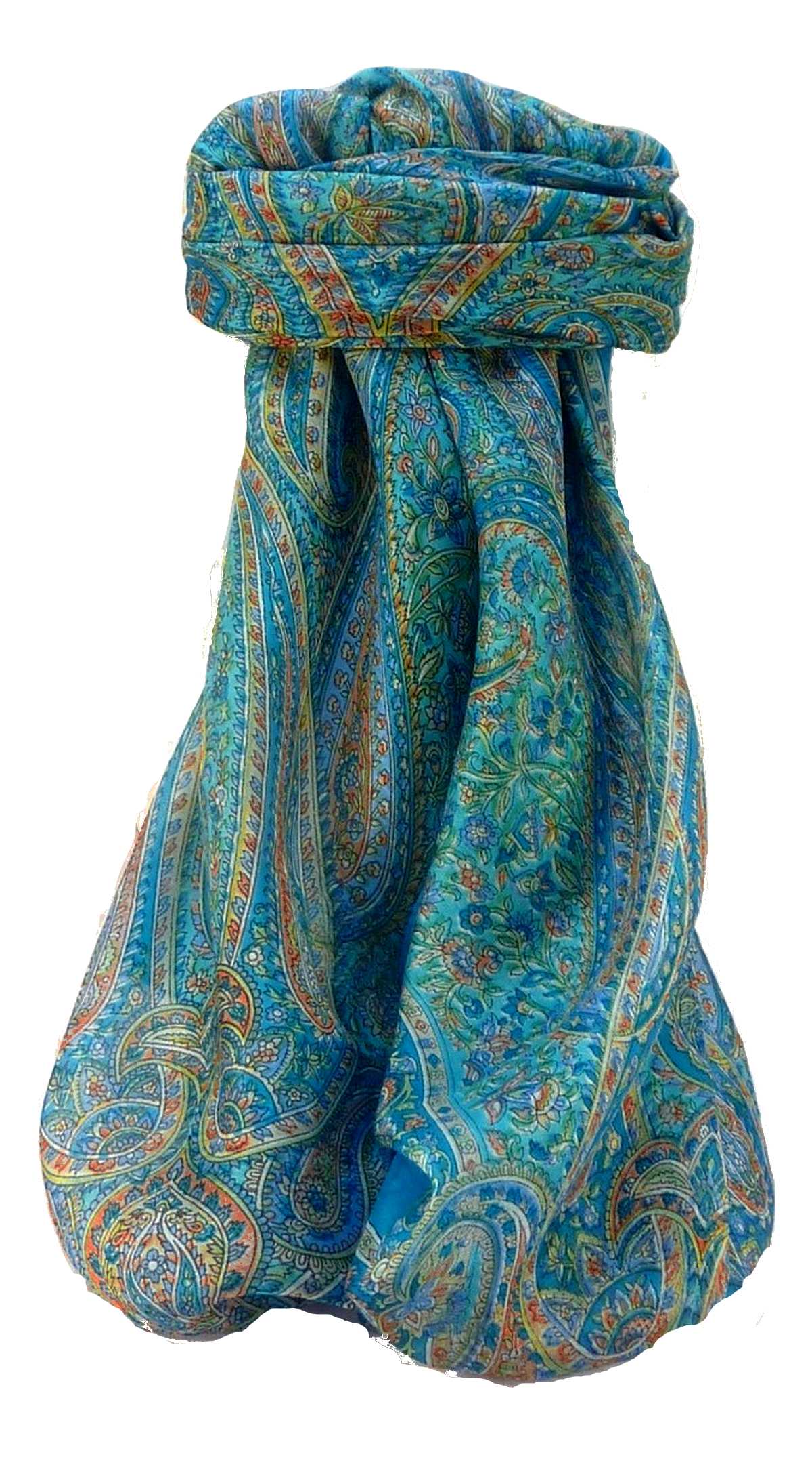 Mulberry Silk Traditional Square Scarf Quiara Aqua by Pashmina & Silk
