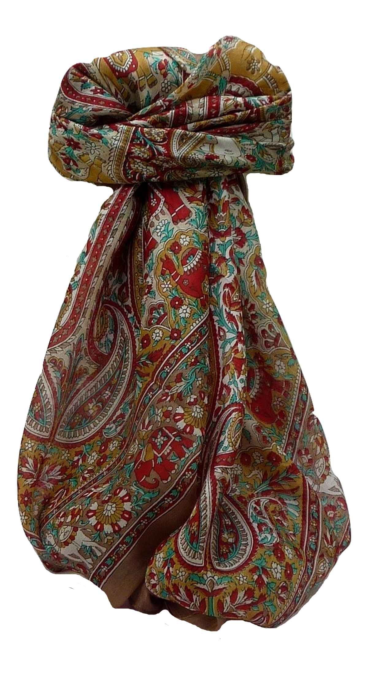 Mulberry Silk Traditional Square Scarf Venaji Chestnut by Pashmina & Silk