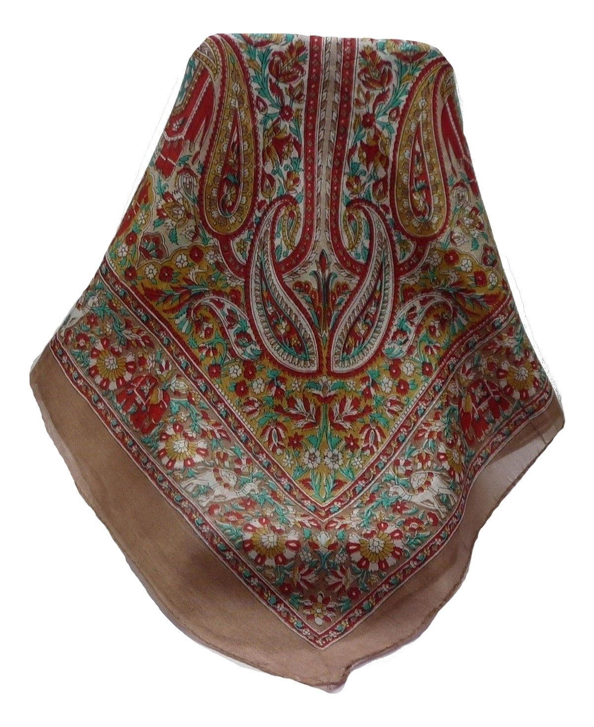 Mulberry Silk Traditional Square Scarf Venaji Chestnut by Pashmina & Silk