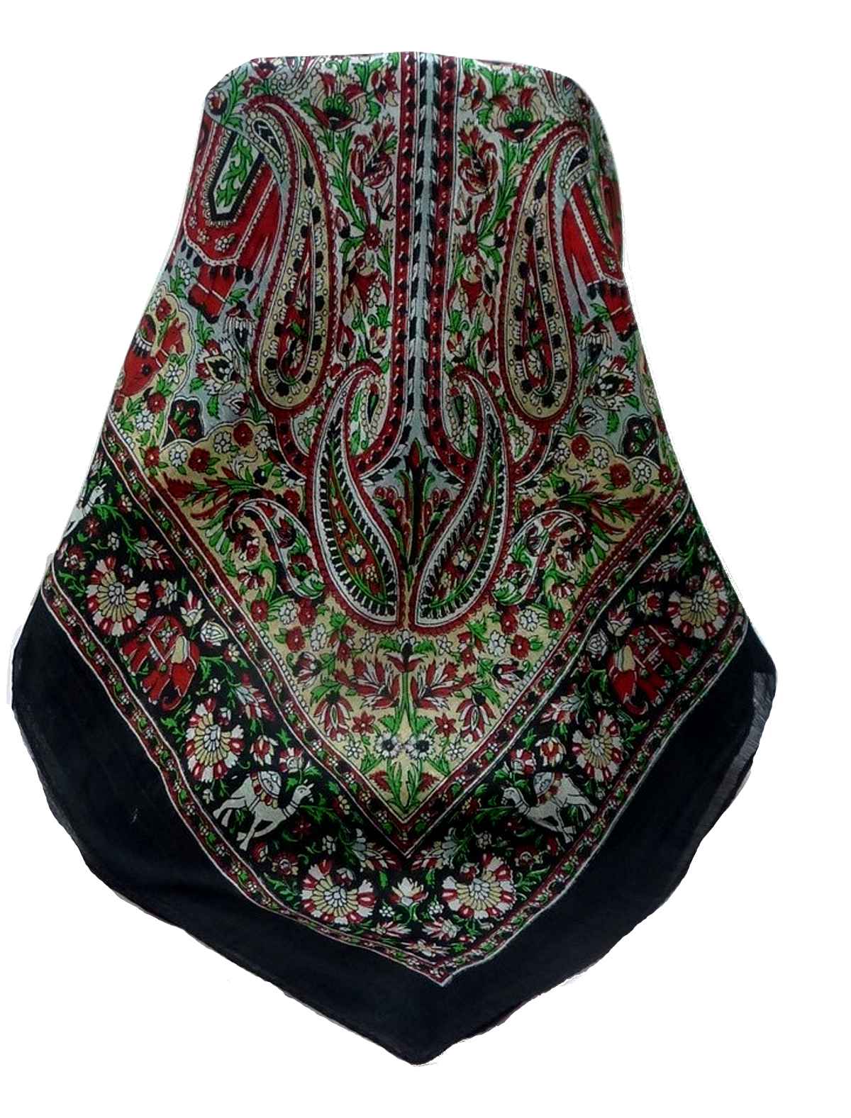 Mulberry Silk Traditional Square Scarf Venaji Black by Pashmina & Silk