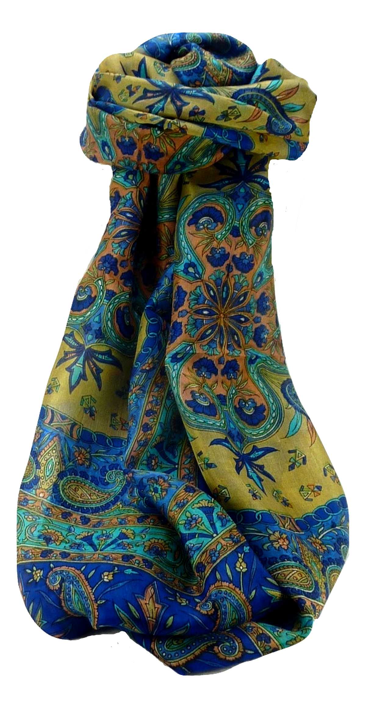 Tradizionale Sciarpa Longa di Seta Sarayu Blue di Pashmina & Silk