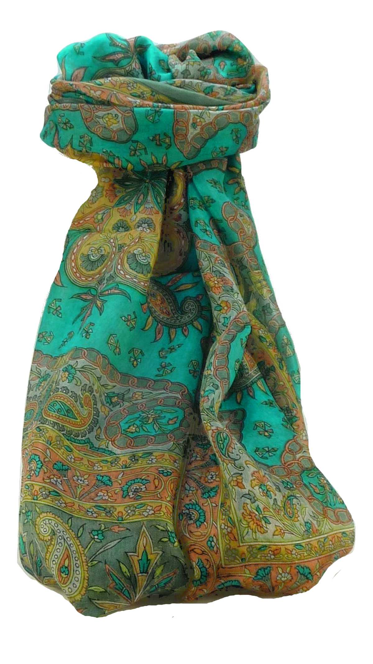 Tradizionale Sciarpa Longa di Seta Sarayu Sage di Pashmina & Silk
