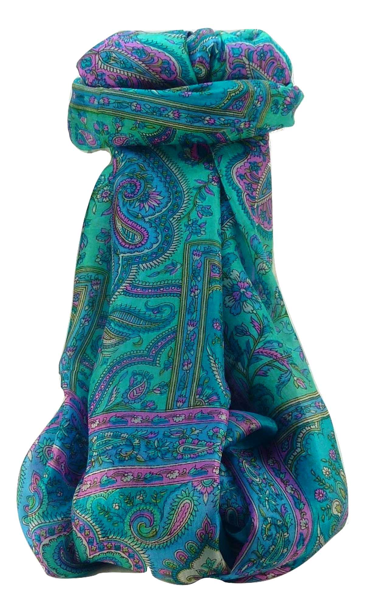 Mulberry Silk Traditional Long Scarf Daman Aqua by Pashmina & Silk