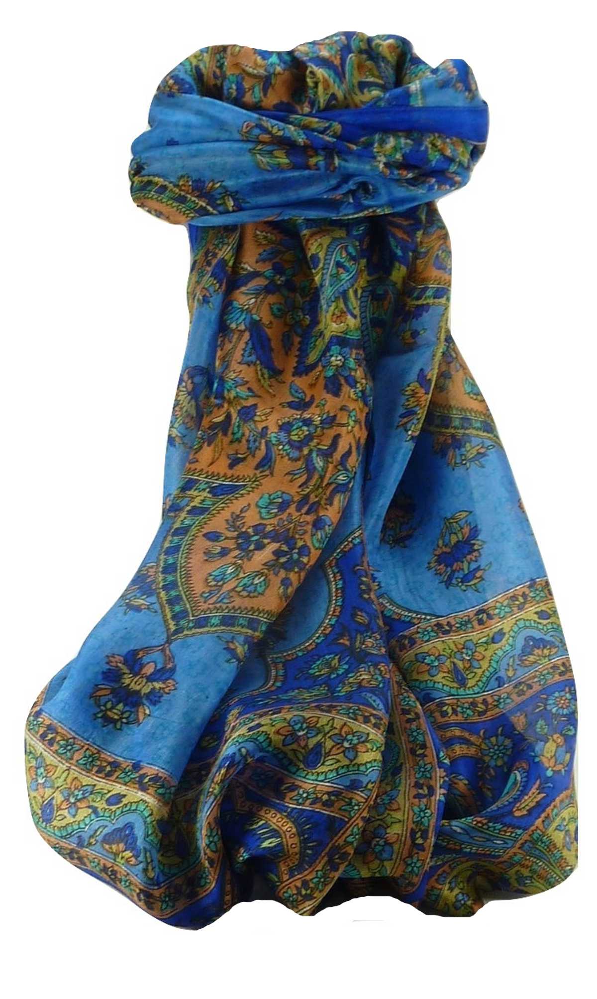 Tradizionale Sciarpa Longa di Seta Cauver Blue di Pashmina & Silk