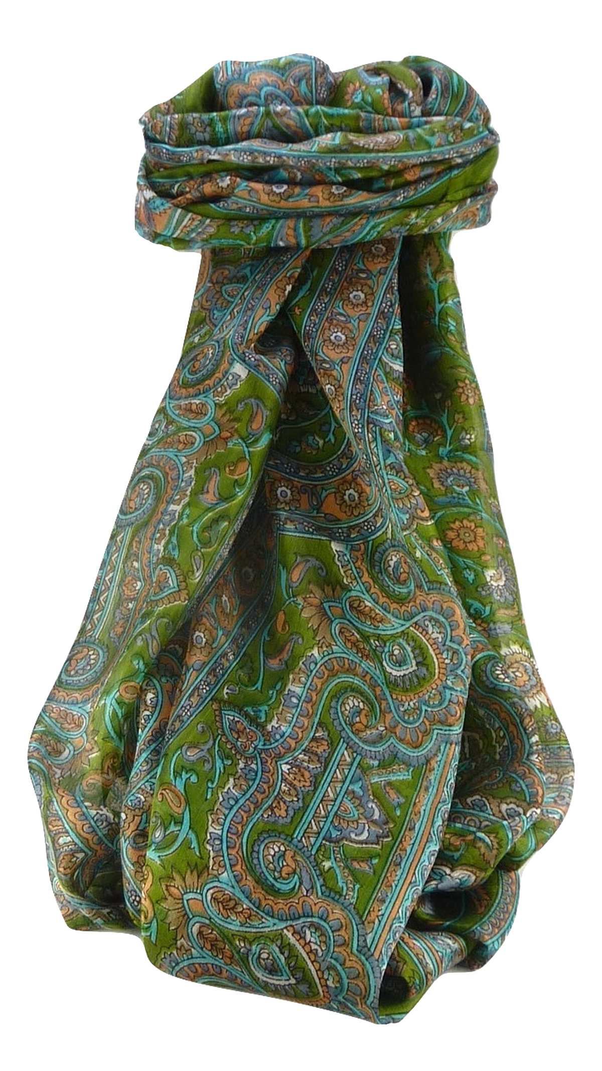 Tradizionale Sciarpa Longa di Seta Kareng Sage di Pashmina & Silk