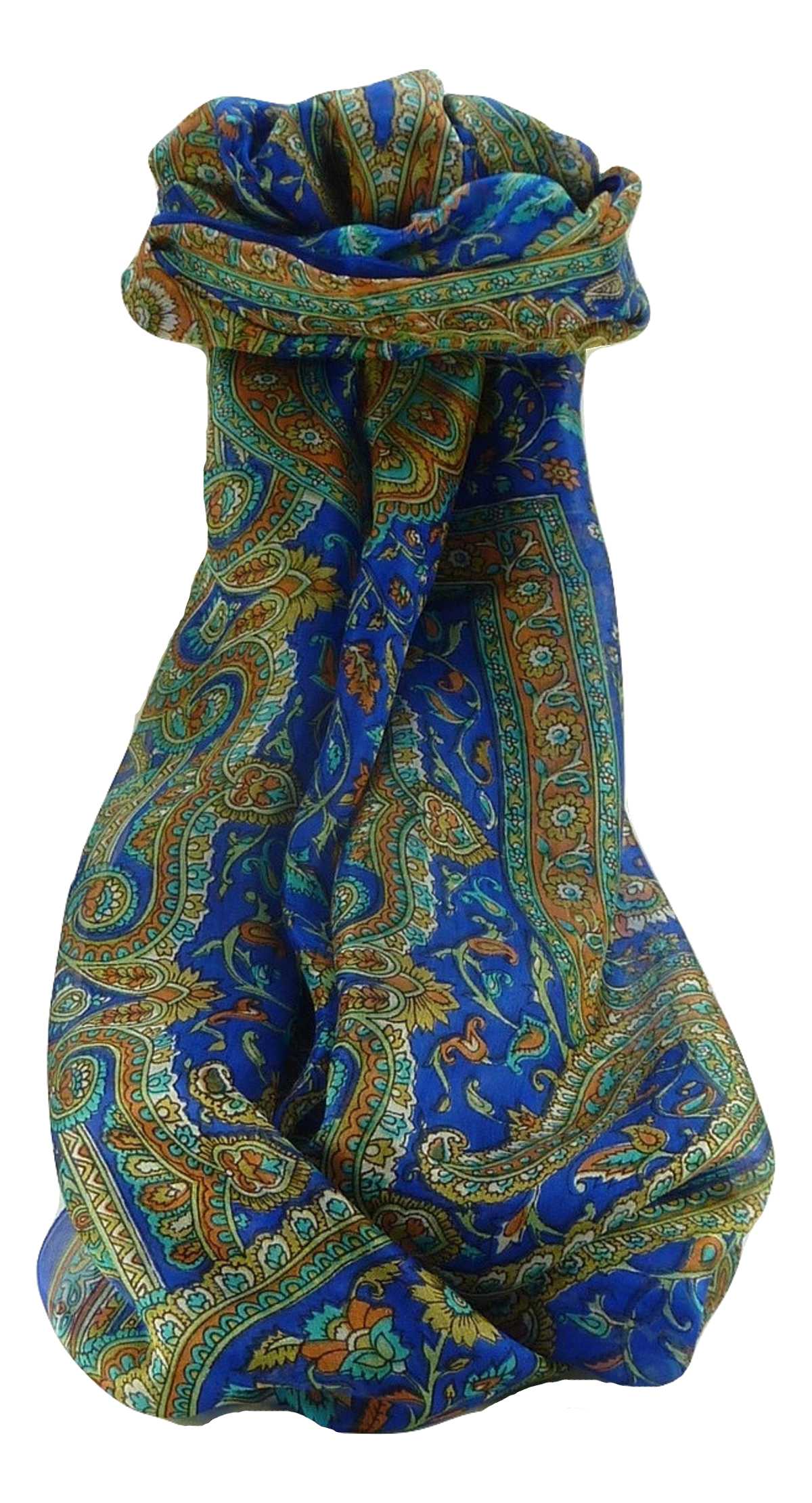 Tradizionale Sciarpa Longa di Seta Kareng Blue di Pashmina & Silk