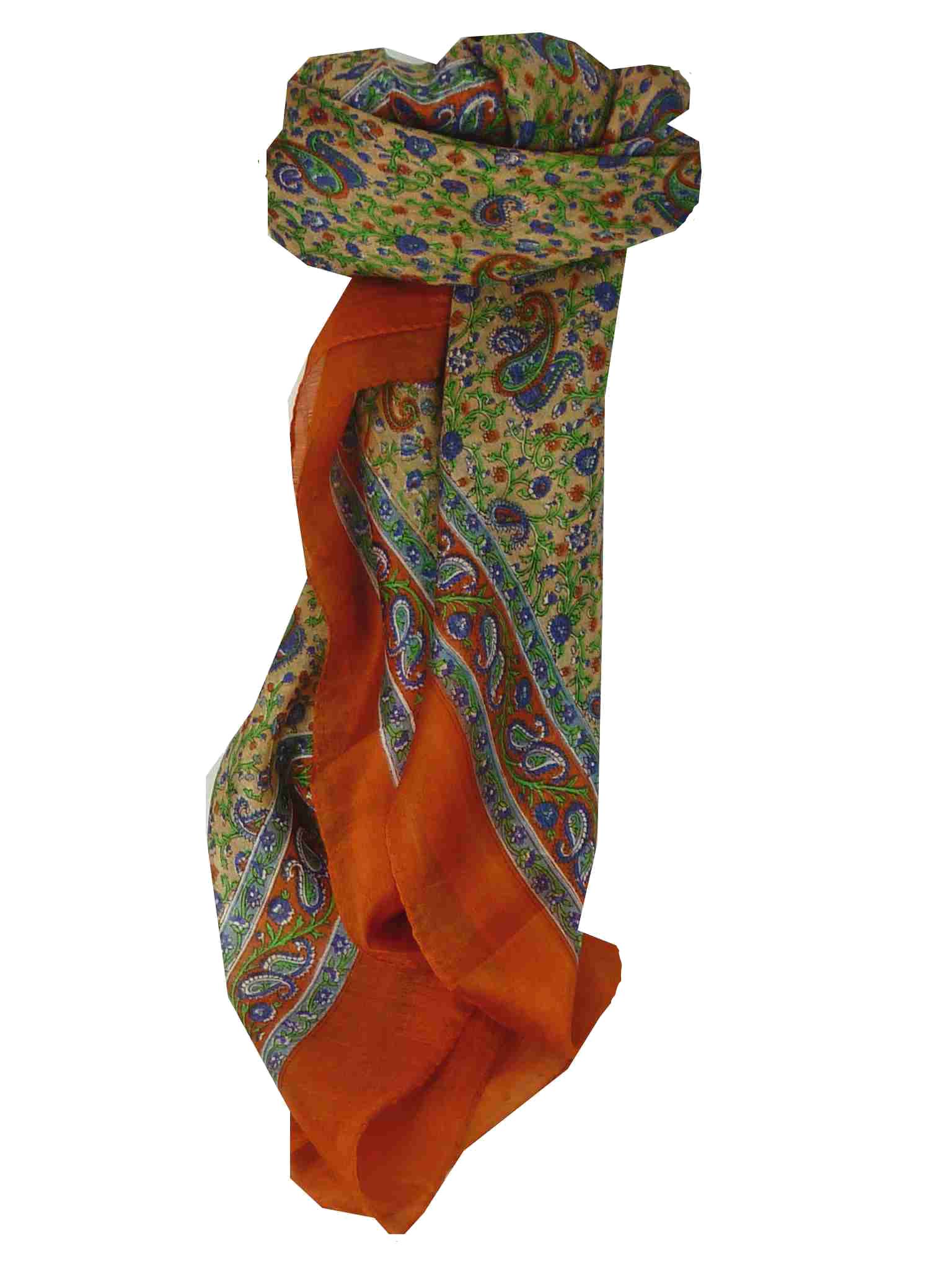 Tradizionale Sciarpa Quadrata di Seta Abbe Tangerine di Pashmina & Silk