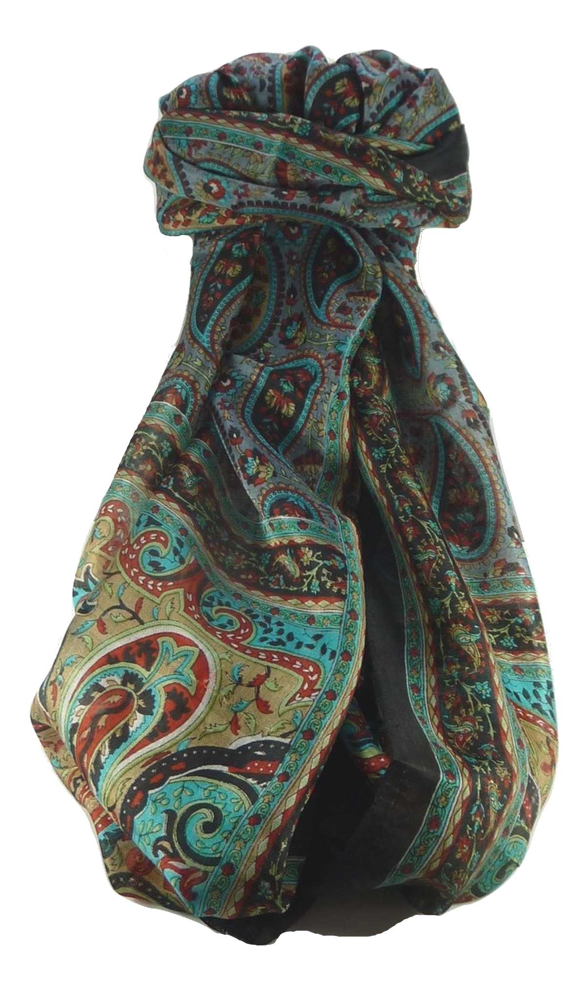 Mulberry Silk Traditional Long Scarf Ramnagar Black by Pashmina & Silk