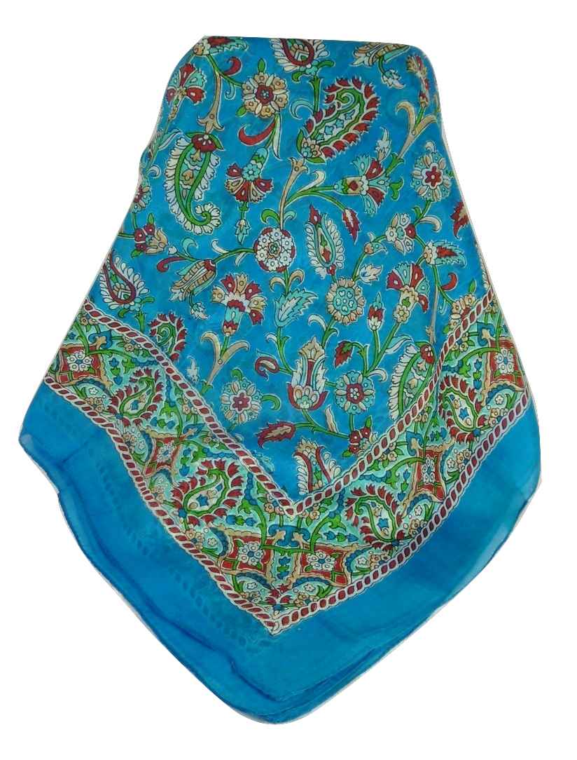 Mulberry Silk Traditional Square Scarf Sai Aquamarine by Pashmina & Silk