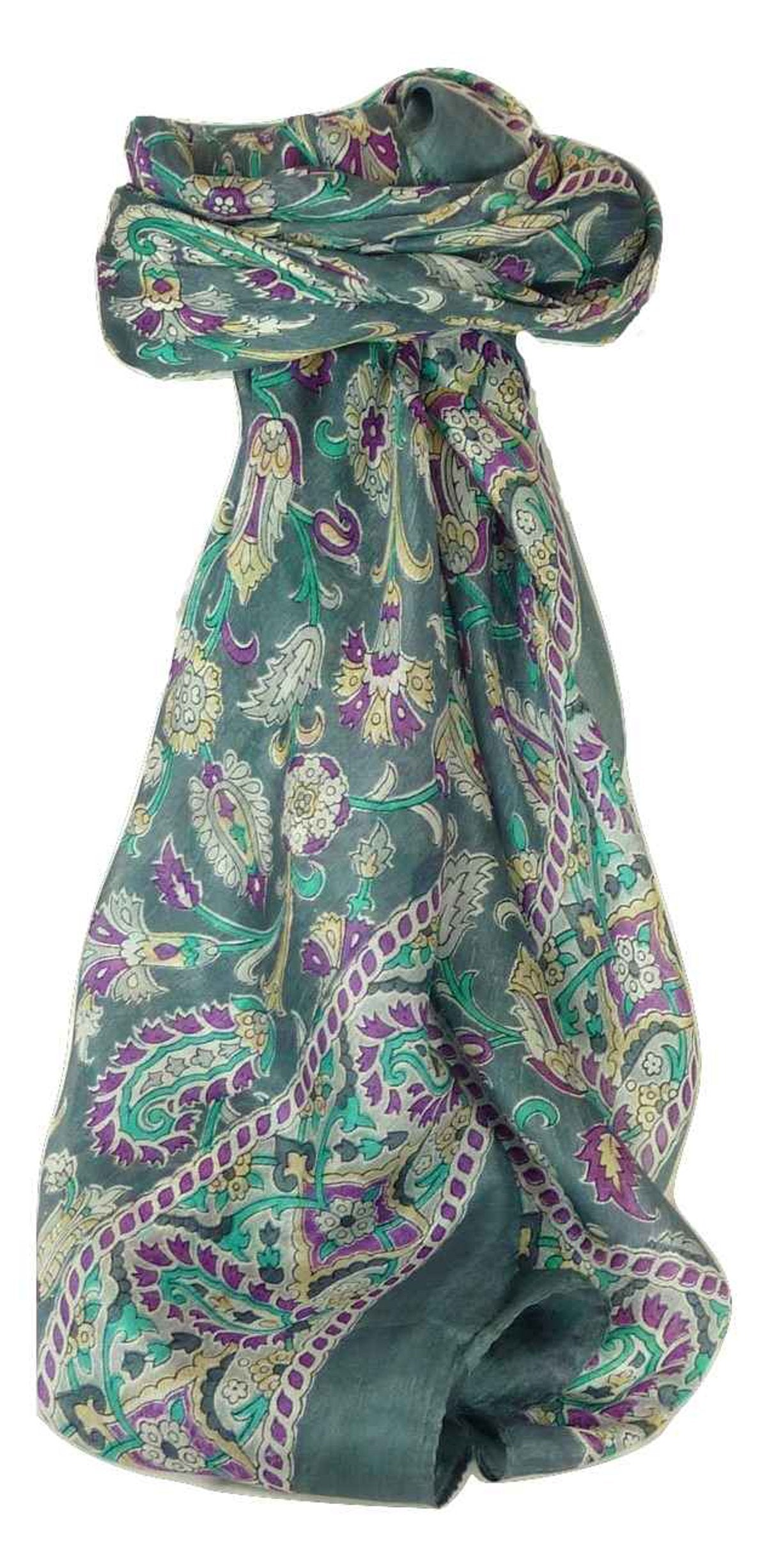 Mulberry Silk Traditional Square Scarf Sai Charcoal by Pashmina & Silk