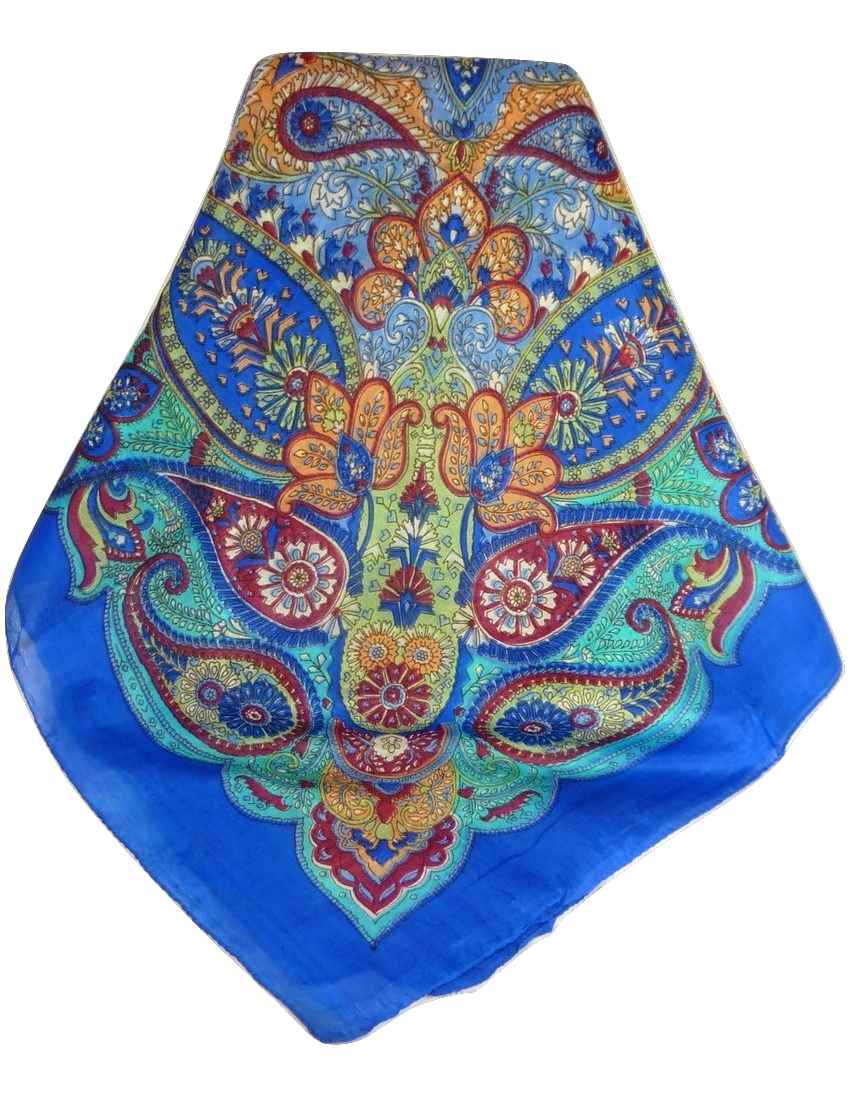 Mulberry Silk Traditional Square Scarf Zyan Blue by Pashmina & Silk