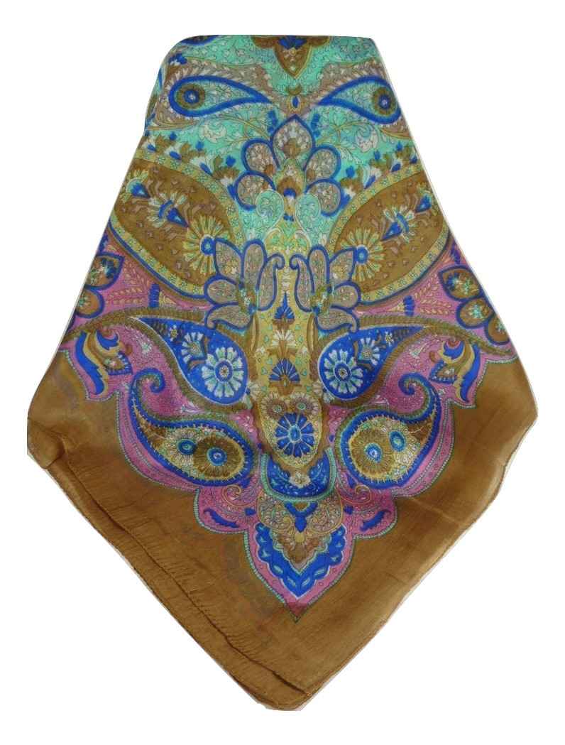 Mulberry Silk Traditional Square Scarf Zyan Chestnut by Pashmina & Silk