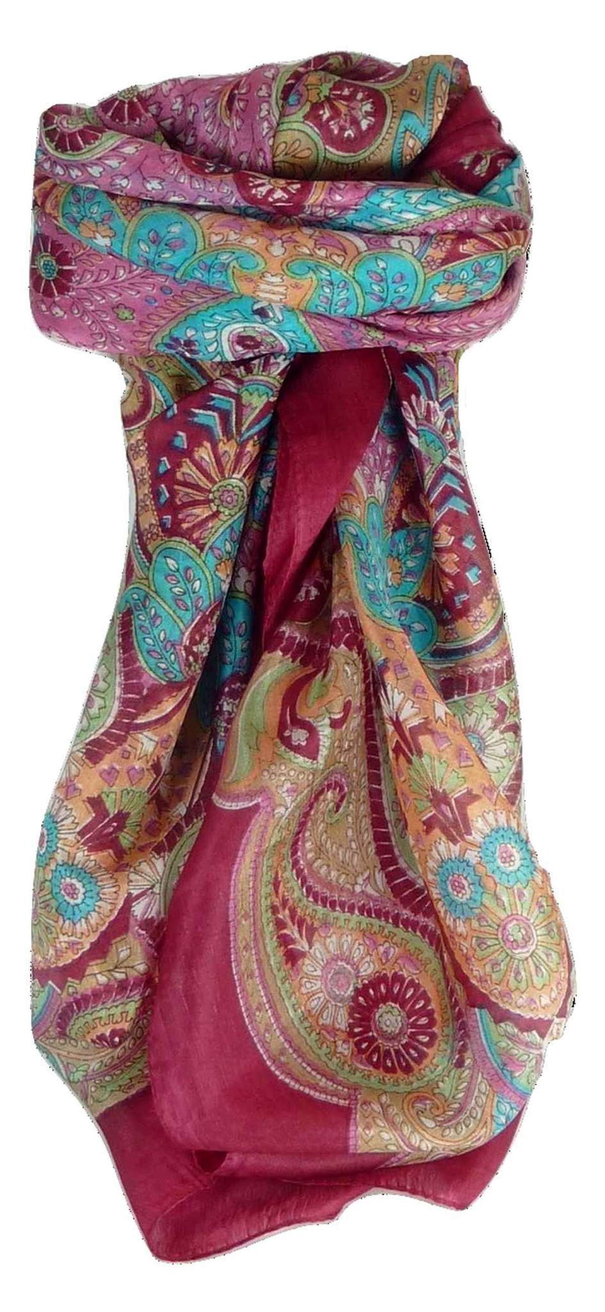 Mulberry Silk Traditional Square Scarf Zyan Carnation by Pashmina & Silk